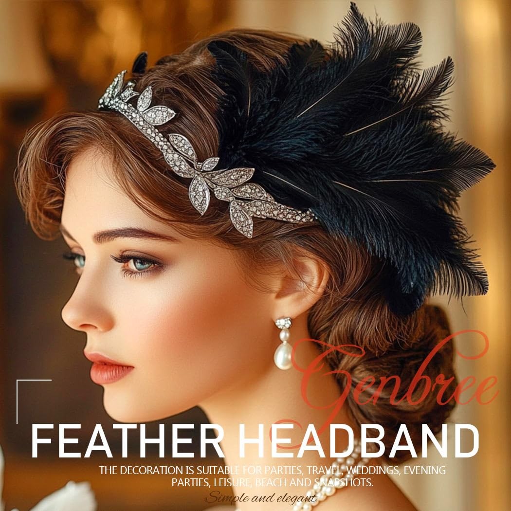 1 PC 1920s Black Feather Headband Fascinator Flapper Headpiece Party Prom Hair