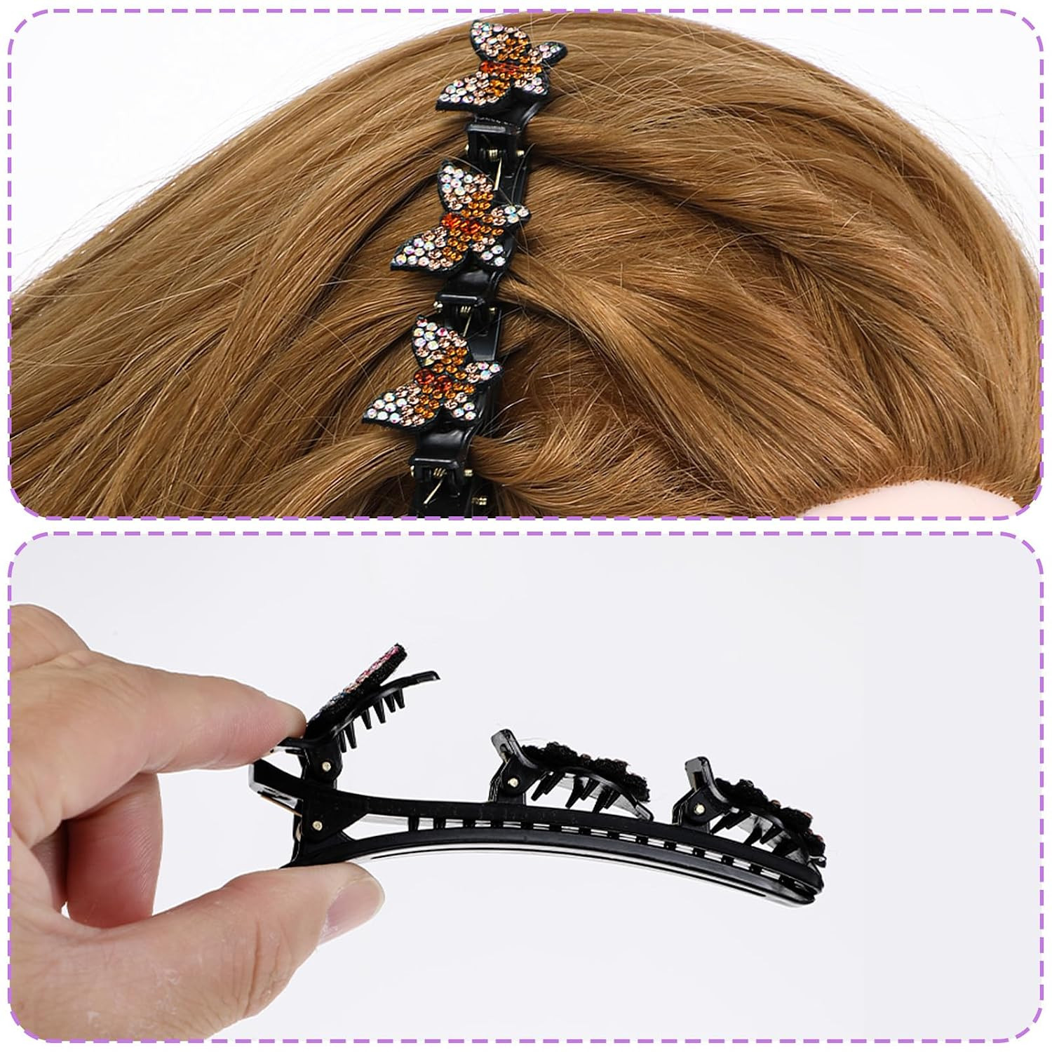 6 PCS Crystal Stone Sparkling Braided Hair Clips, Duckbill Hair Accessories Clip
