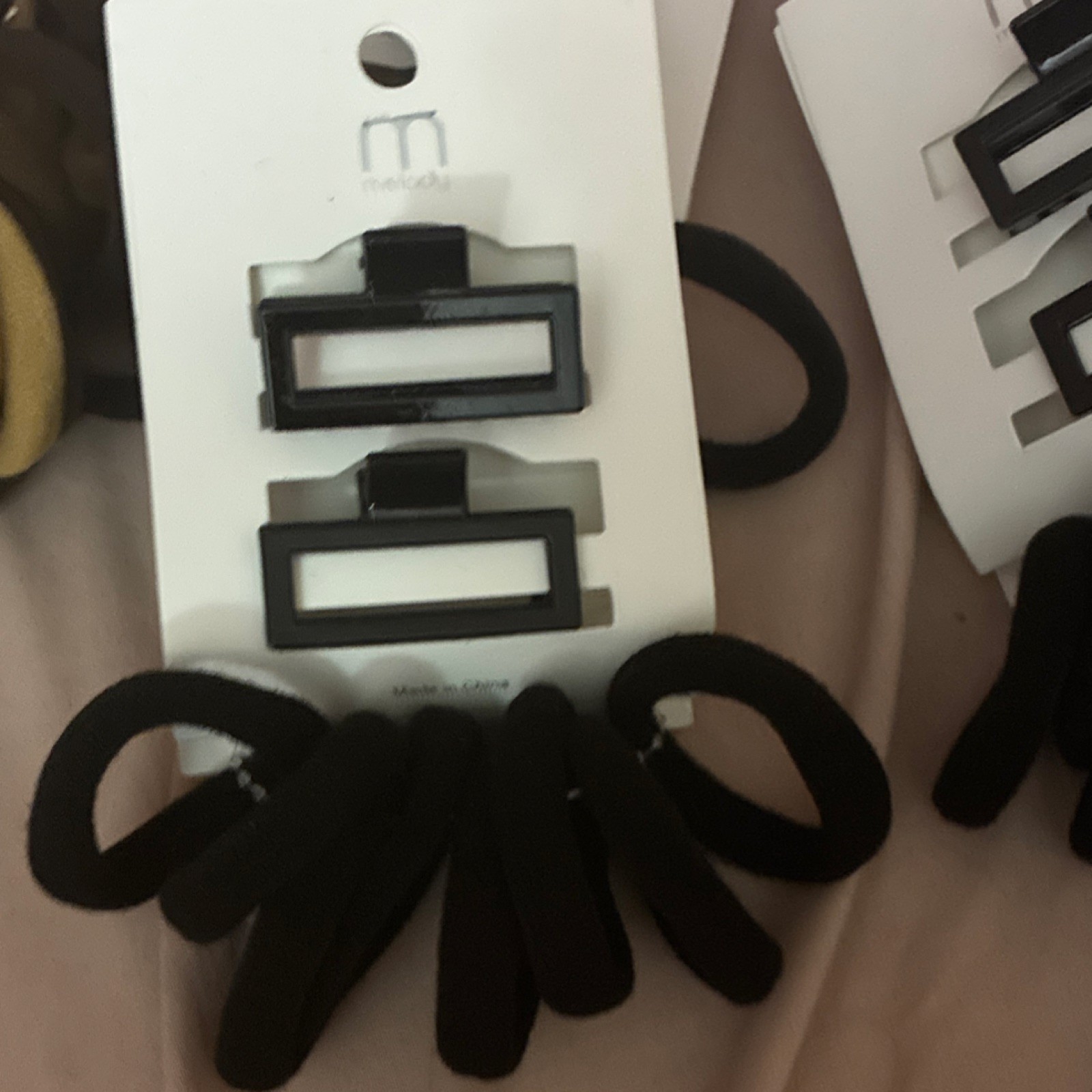 melody Black Rectangle Hair Claw and Hair Tie Set Plastic Fabric