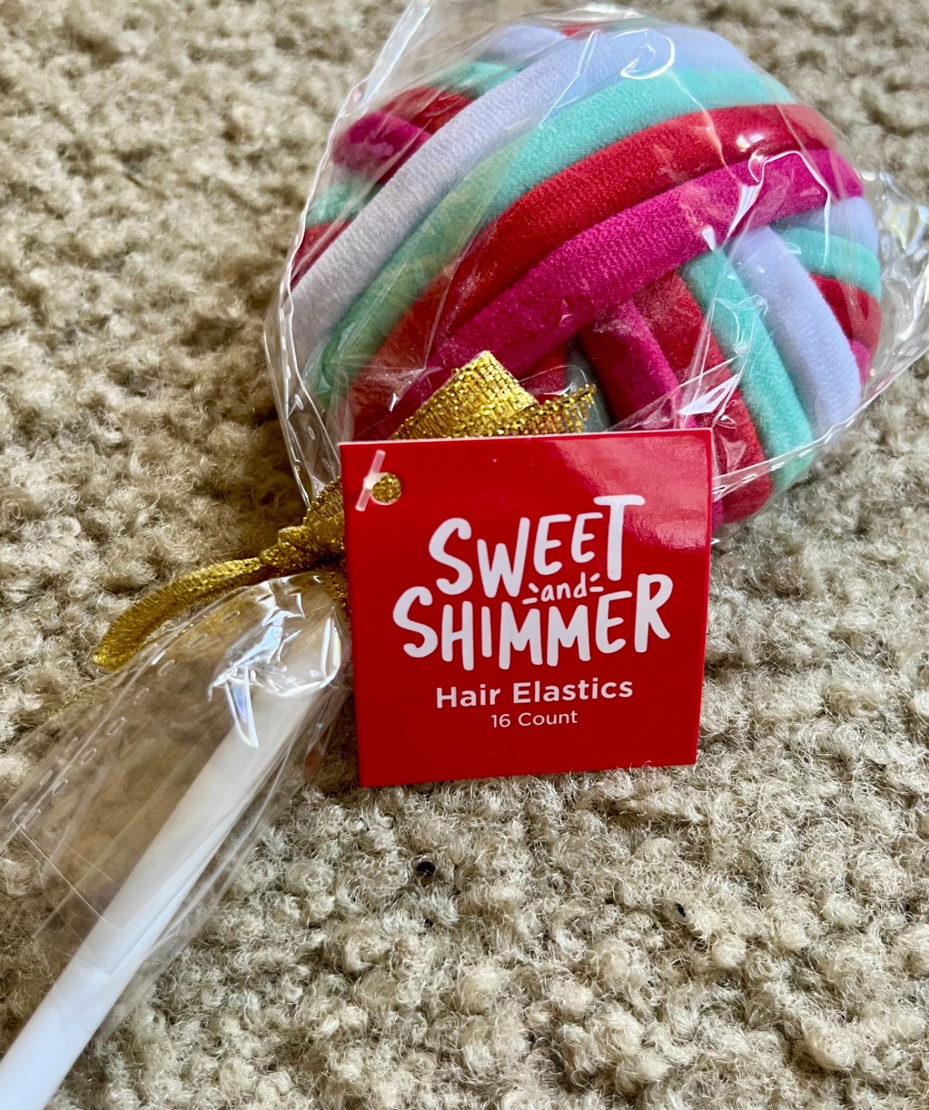 16 Sweet And Shimmer Groovi Beauty Hair Elastics Lollipop Red White Pink Blue
