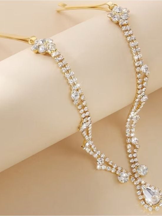 Rhinestone Teardrop Forehead Chain Headpiece – Silver