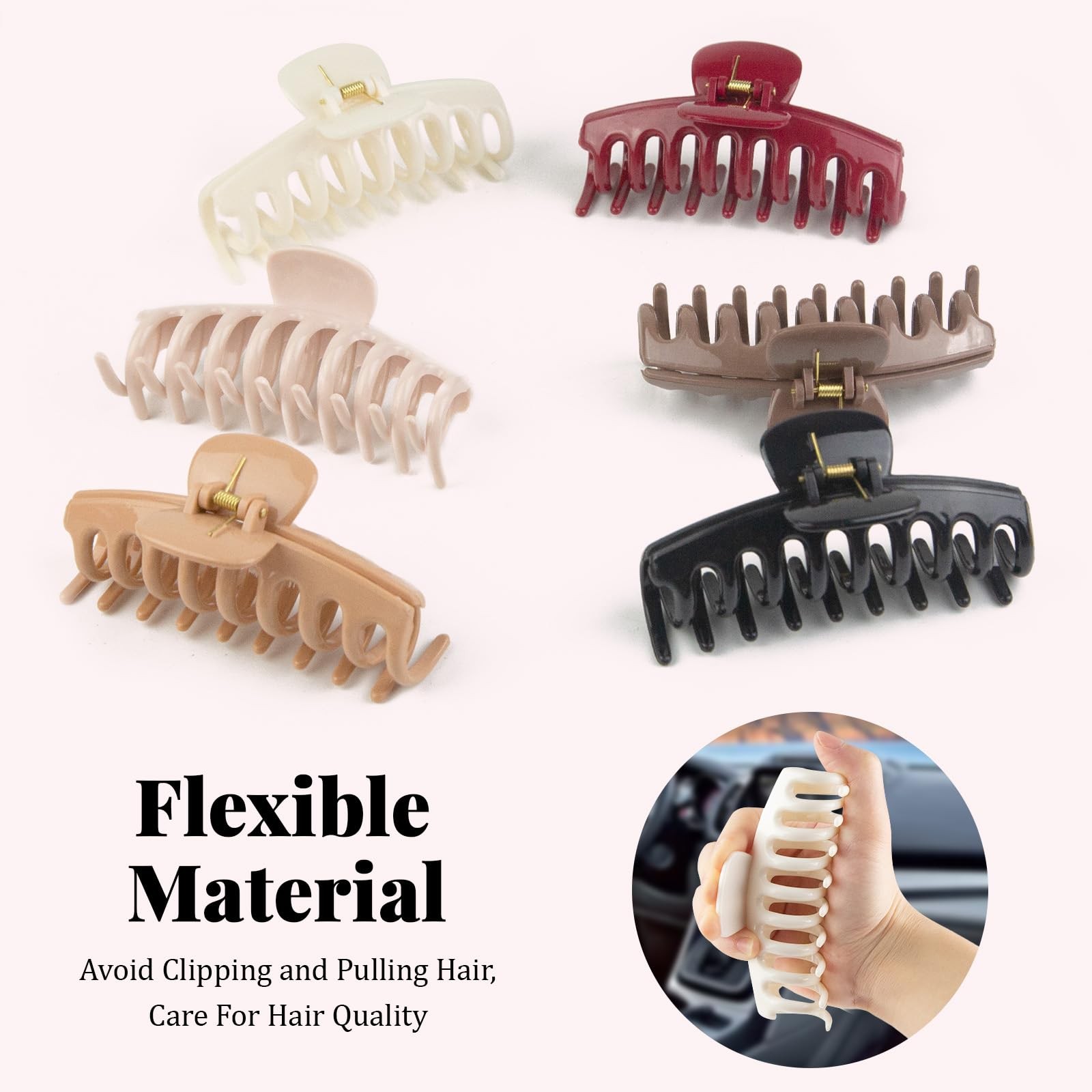 6-Pack 4.3inch Banana Silicone Cloud Claw Clips, Soft Multicolor