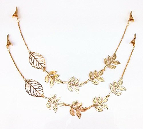 yueton 2pcs Fashion Ladies Athena Olive Branch Tassel Leaf Chain Alligator Clips
