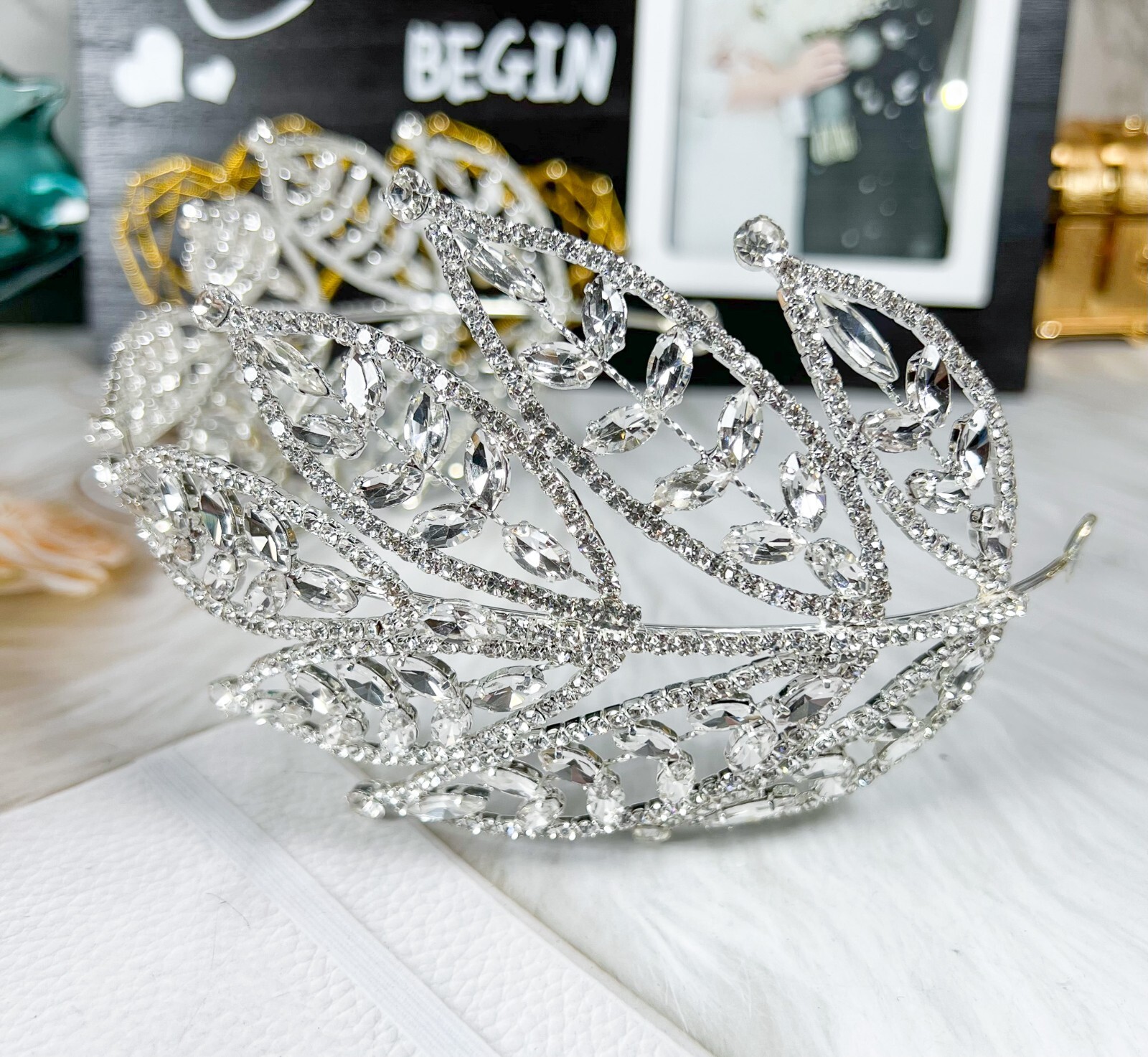 Rhinestone Wedding Headband, Handmade Silver Crown, Crystal Bridal Headpiece
