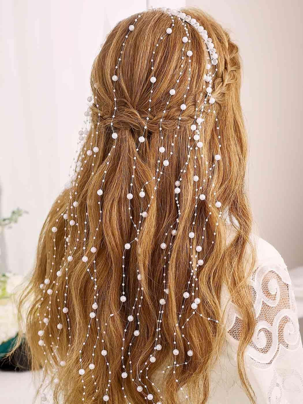 Pearl Bride Wedding Headband Silver Bridal Headpiece Tassel Hair Vine Party