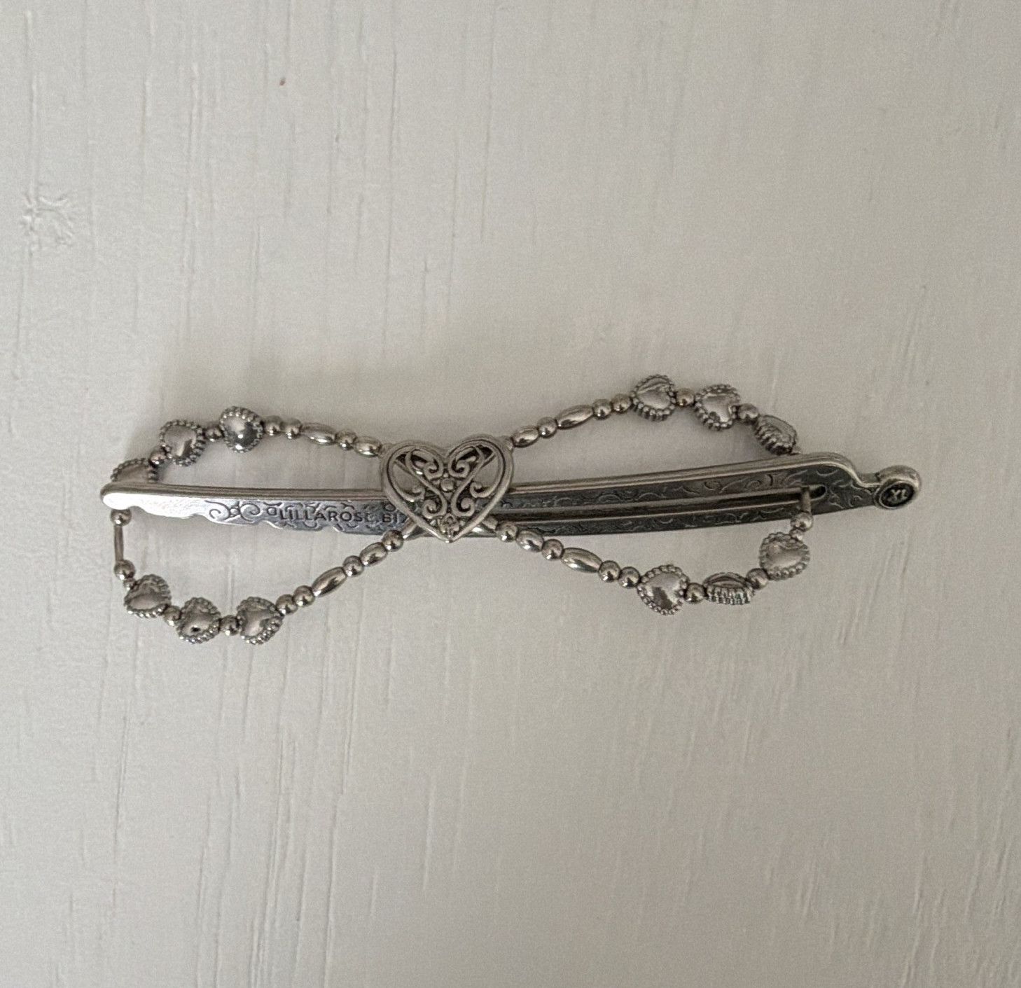 Lilla Rose Silver Metal Heart Hair Clip Barrette with Beaded Chain Detail Large