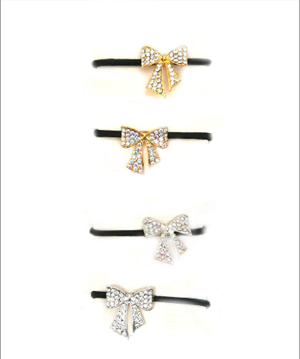 DESIGNER INSPIRED CLEAR AB GOLD OR SILVER TONE CRYSTAL BOW PONYTAIL HAIR TIE NEW