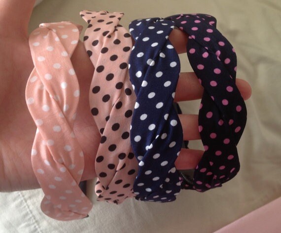 Pick 1 – Braided Polka Dot or Stripped Fabric Headband
