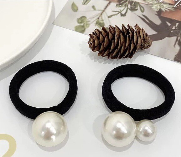 US 4PCS Women Elastic Ropes XL Pearl Hair Ties Ponytail Hair Rings Rubber bands