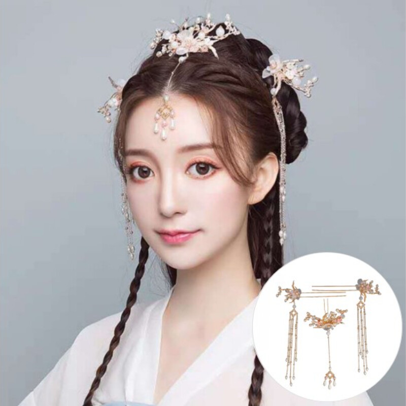 Handmade Chinese Hairpin Set Hair Comb Hair Stick Earring Hanfu Accessory Decor