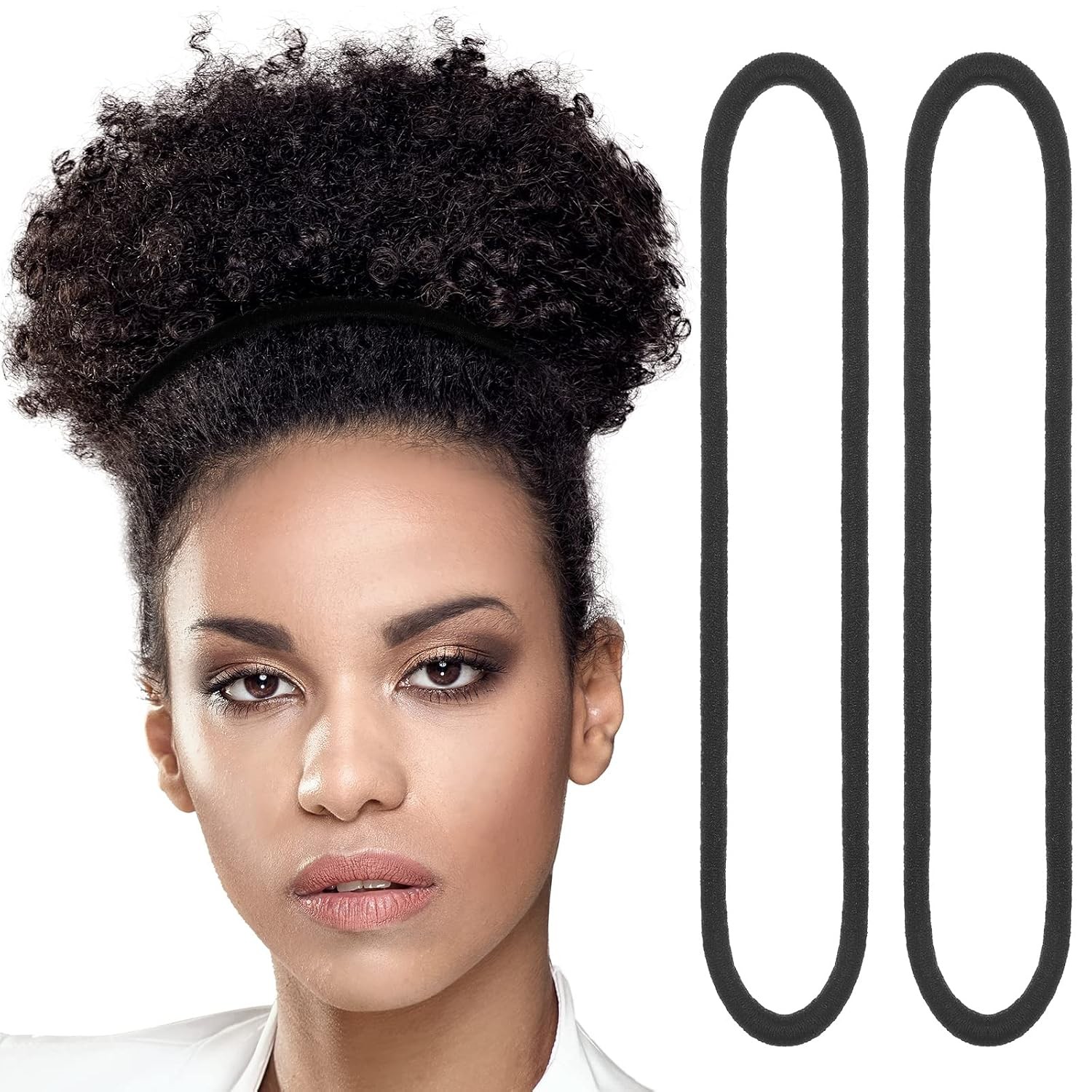 80 Pcs Extra Long Hair Ties, Elastic for Thick Curly Hair No Metal Black