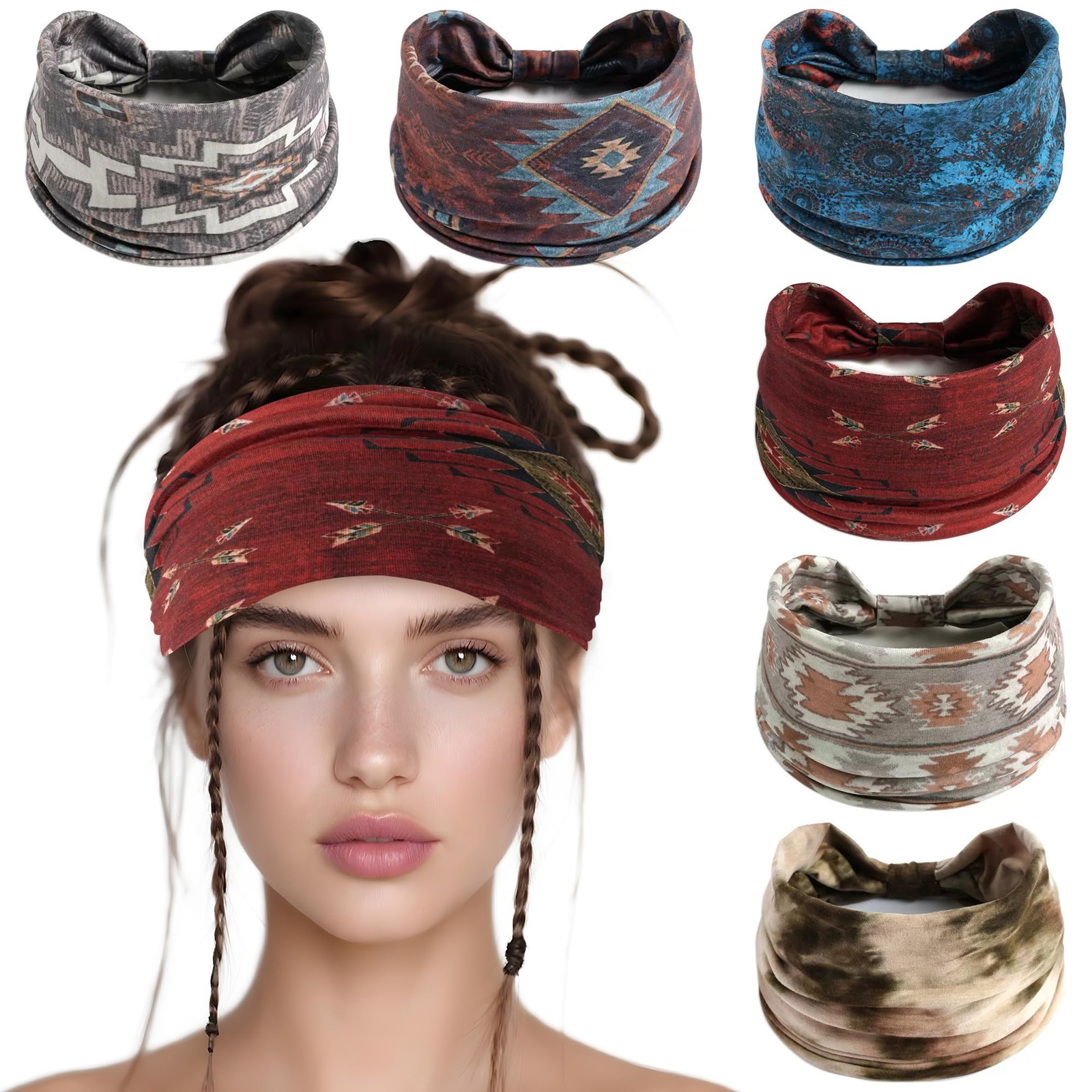 Hoojoot 6 Pack Boho Style Women’s Headbands, Non 1 Count (Pack of 6), Type 7