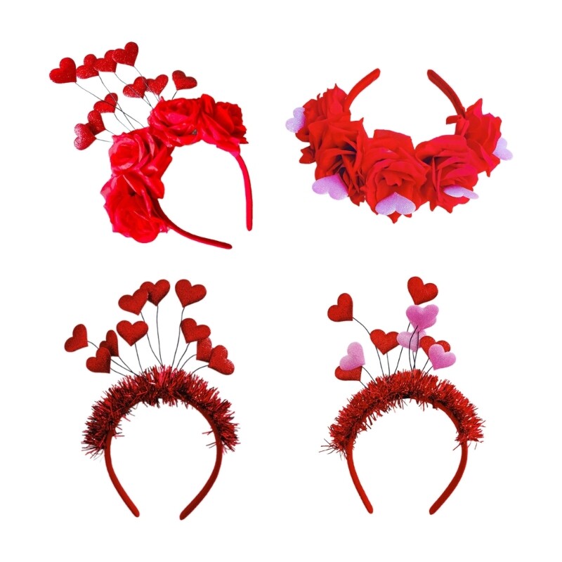 Woman Glitter Heart Flower Headband Valentines Headband for Ladies Taking Photo