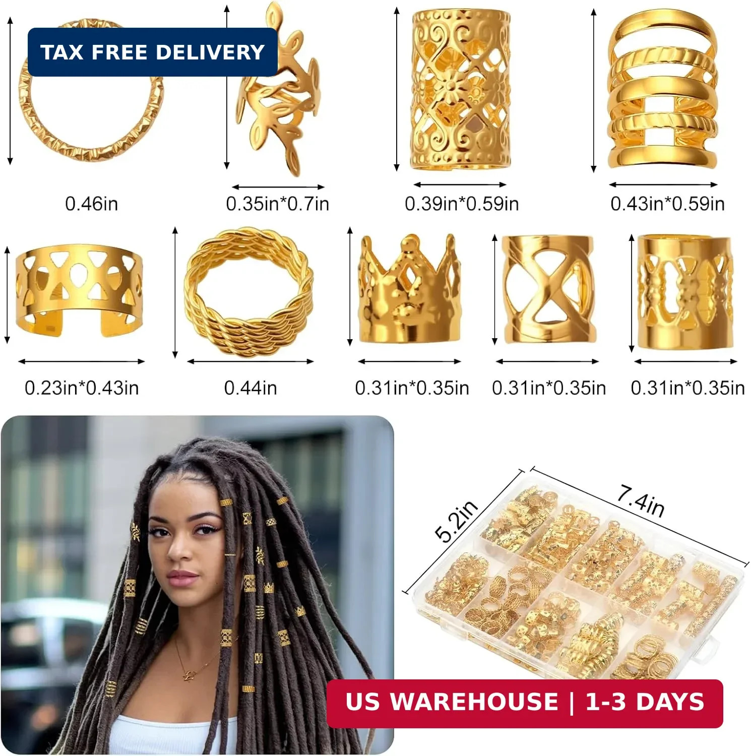 220Pcs Hair Jewelry for Dreadlock, Metal Hair Charms for Women, Gold Bra