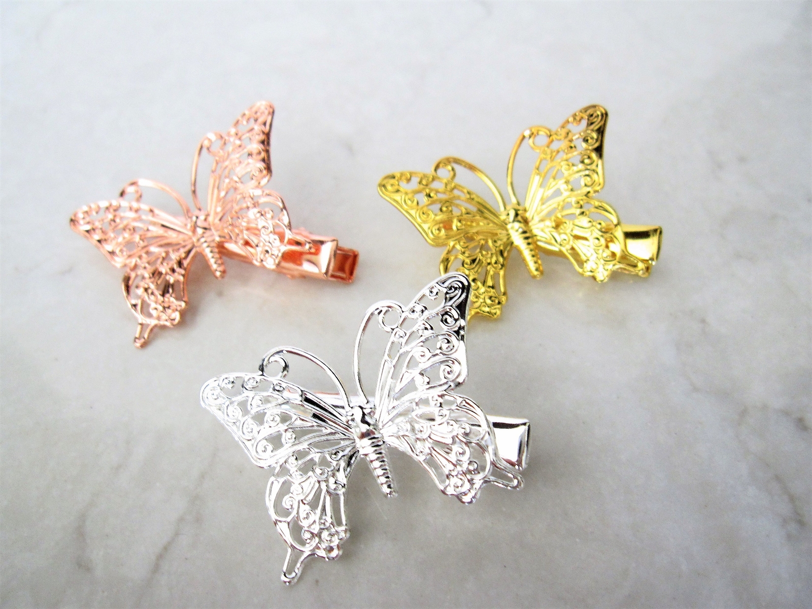 Antique style gold , silver or rose gold butterfly alligator hair clip (set of