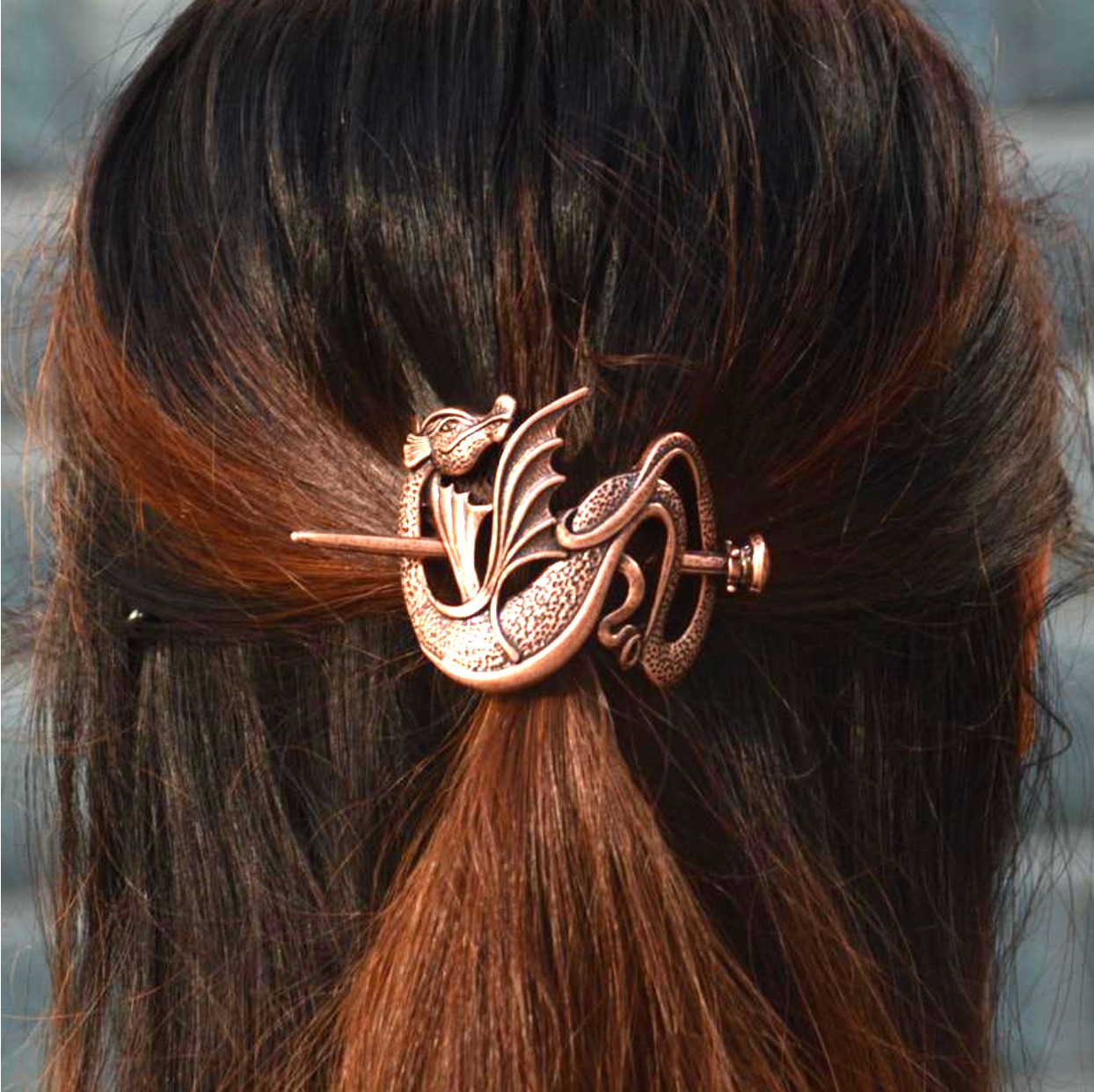 🐉 Vintage Bronze Dragon Hair Slide / Hair Stick Holder – Fantasy Celtic Renaiss