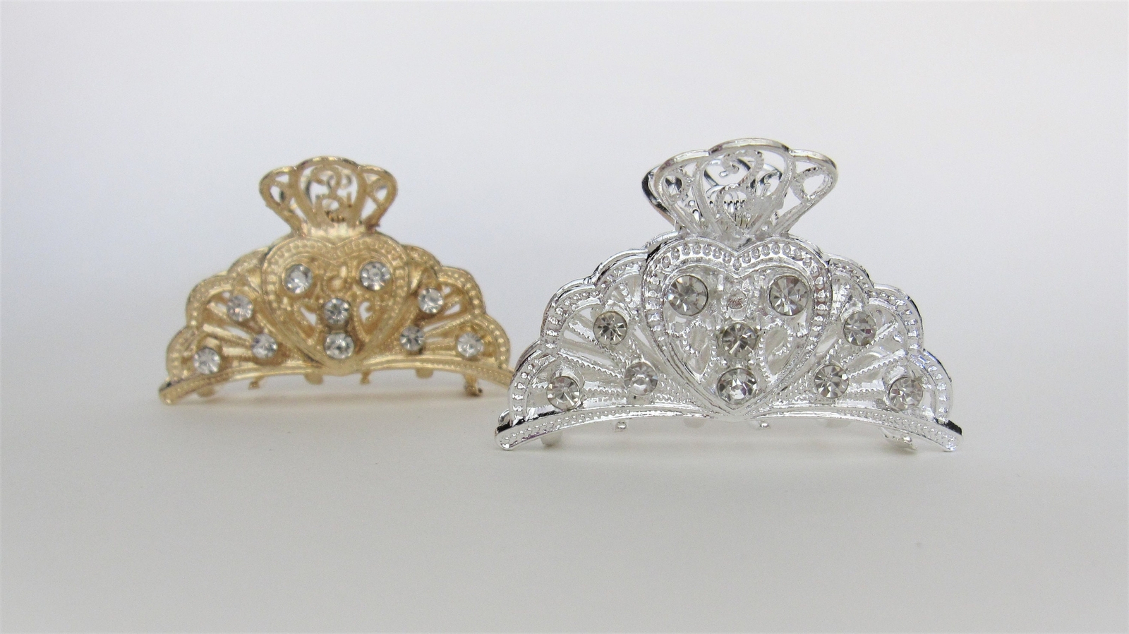 Gold or silver clear or AB crystal heart metal hair claw clip jaw clip