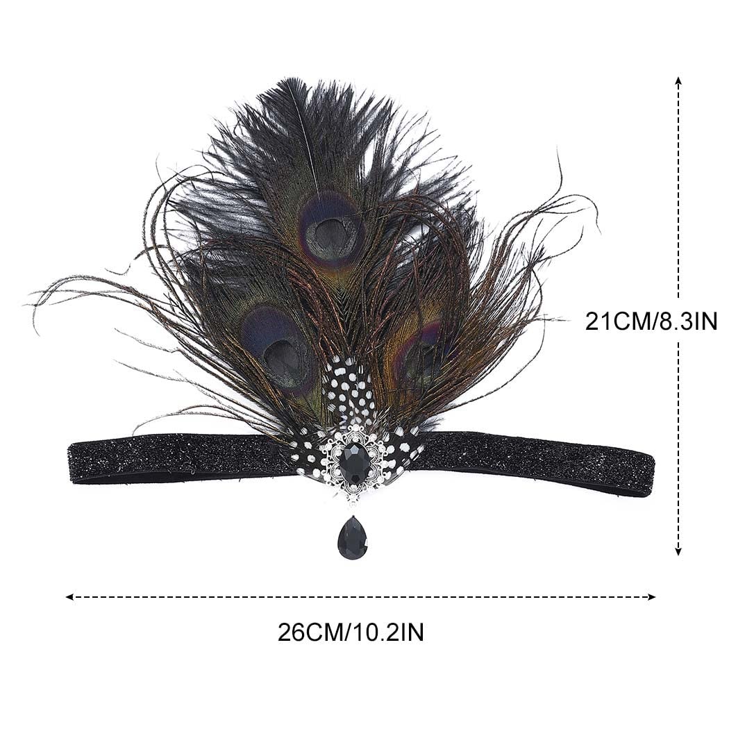 1 PC 1920s Black Feather Headband Fascinator Flapper Headpiece Party Prom Hair