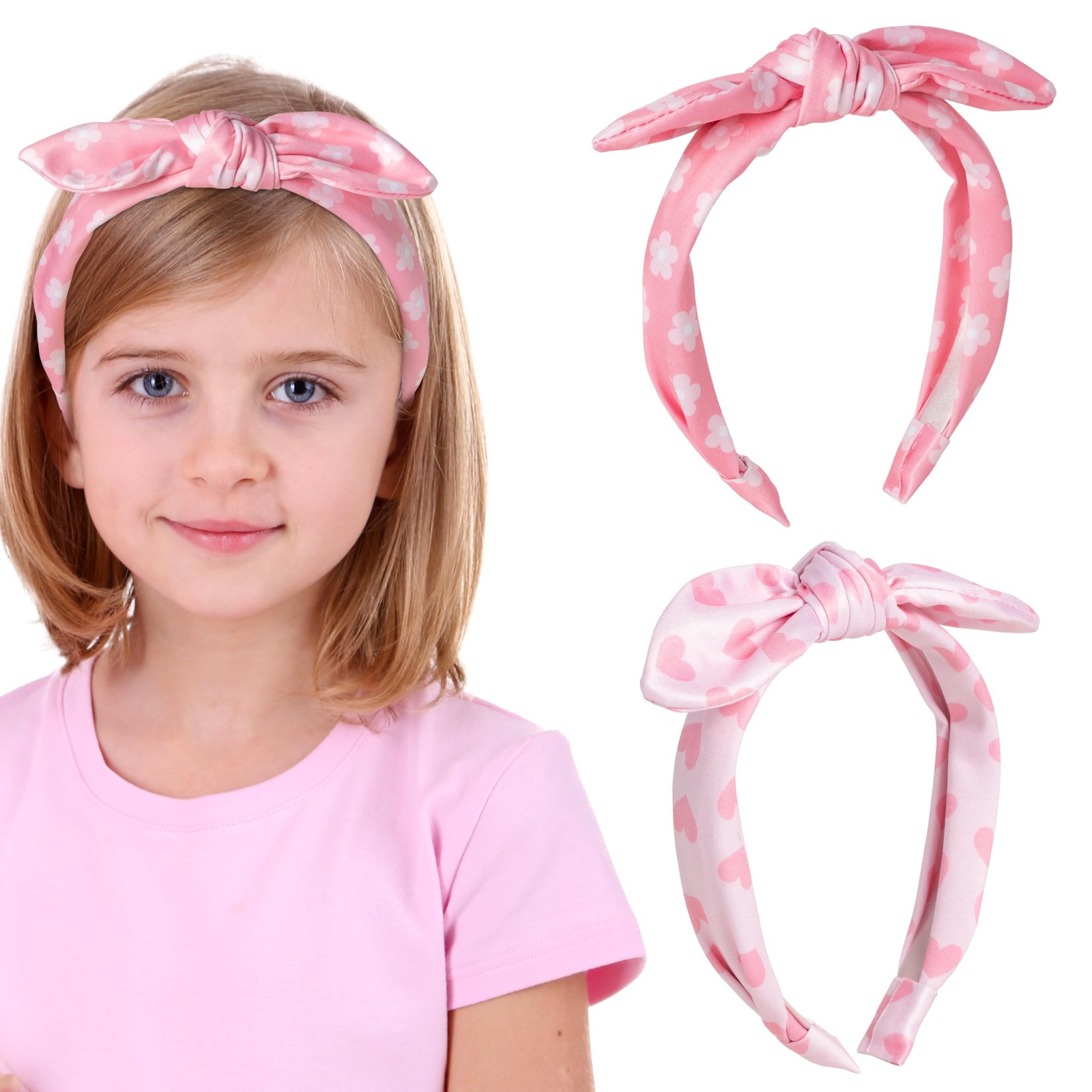 2Pcs Bow Knotted Headband for Girls Kids – Floral Flower Heart Headband Thin …