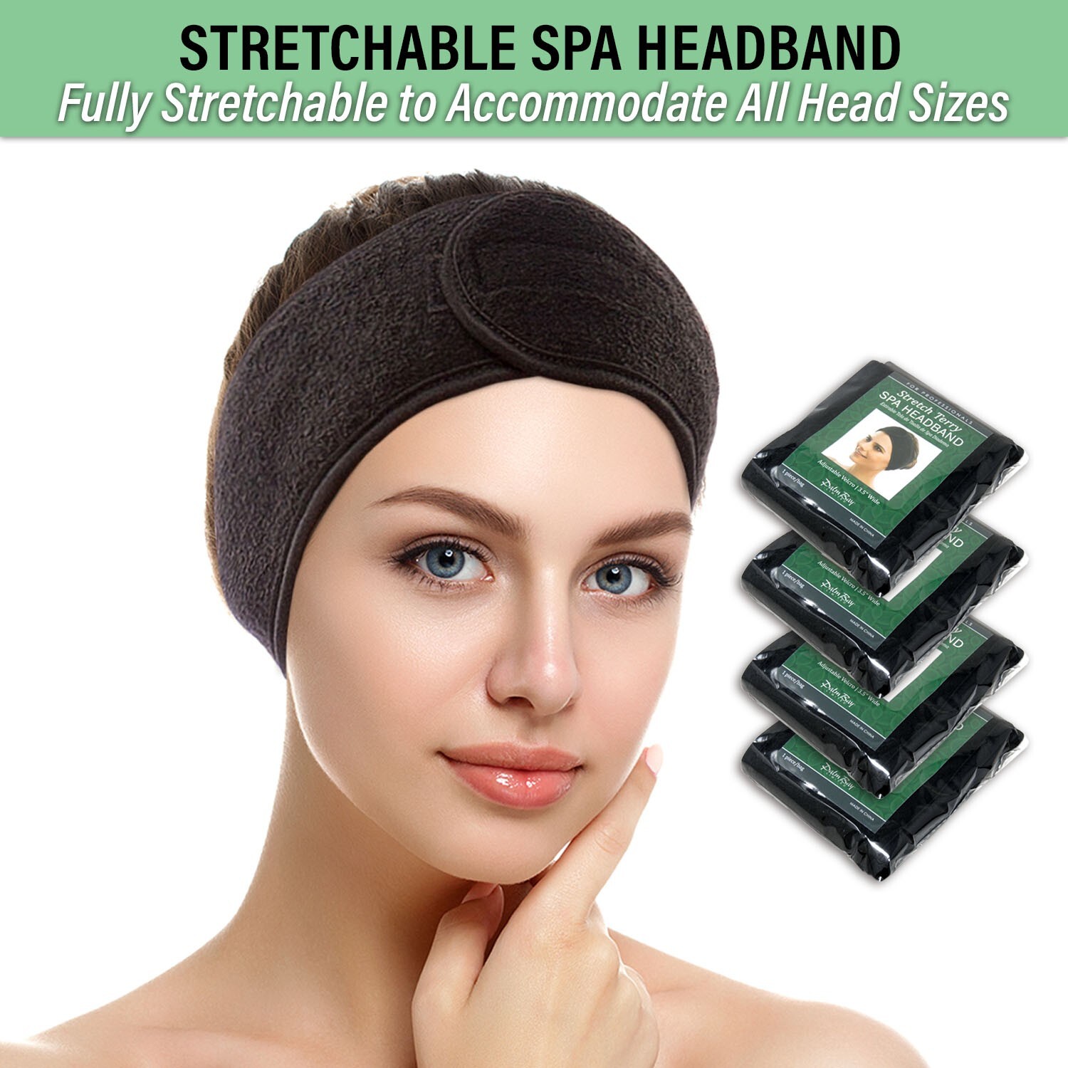4-Pack Women’s Stretch Terry Facial Spa Headbands Hair Wrap Soft Towel AH1008Bx4