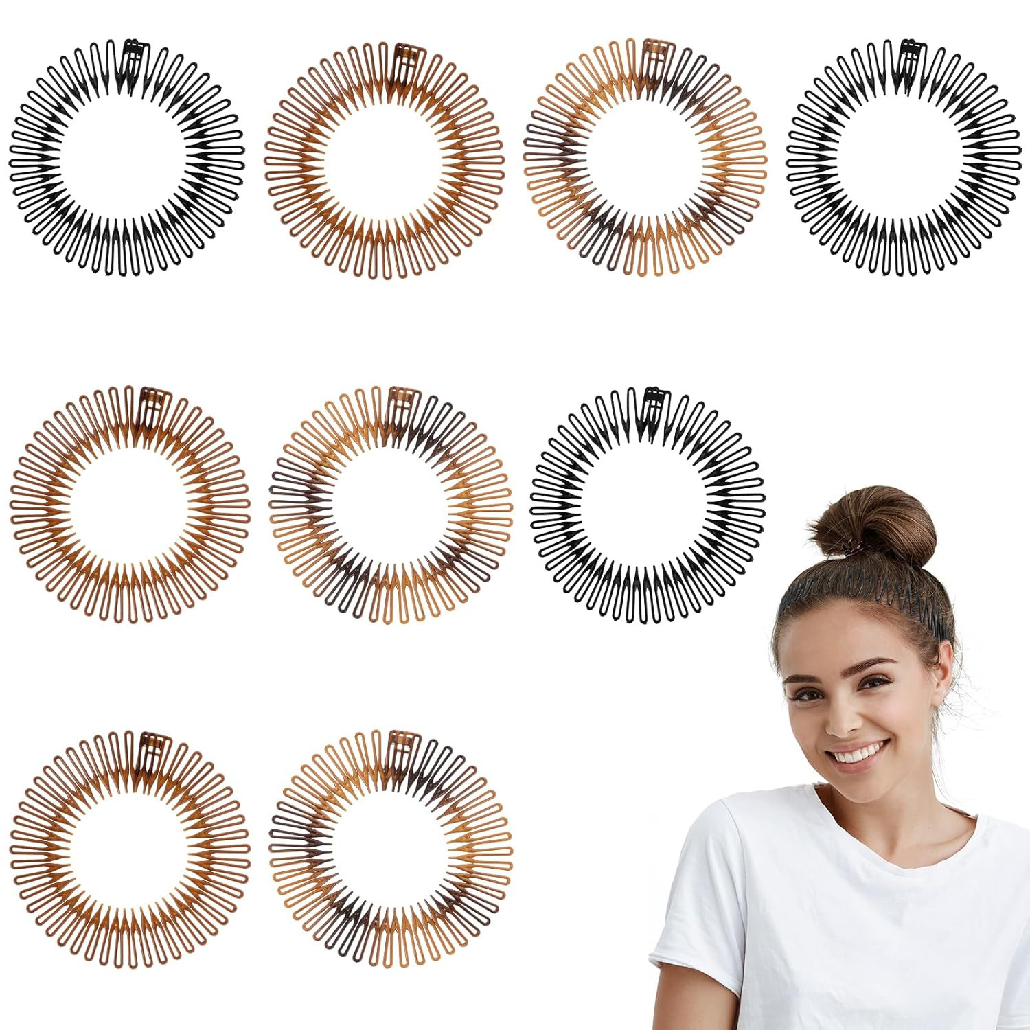 Headband With Clip 9 PCS Zig Zag 90s Hair Teeth Comb Headpiece Plastic Circular