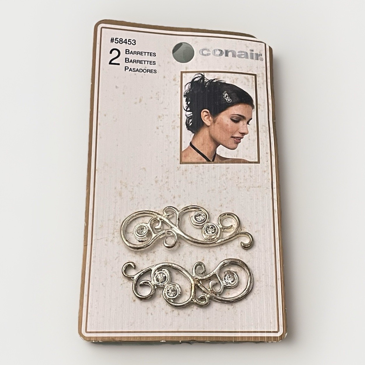 Conair VTG Hair Barrette Clips Rhinestone Paisley Swirl Silver Y2k Updo NOS