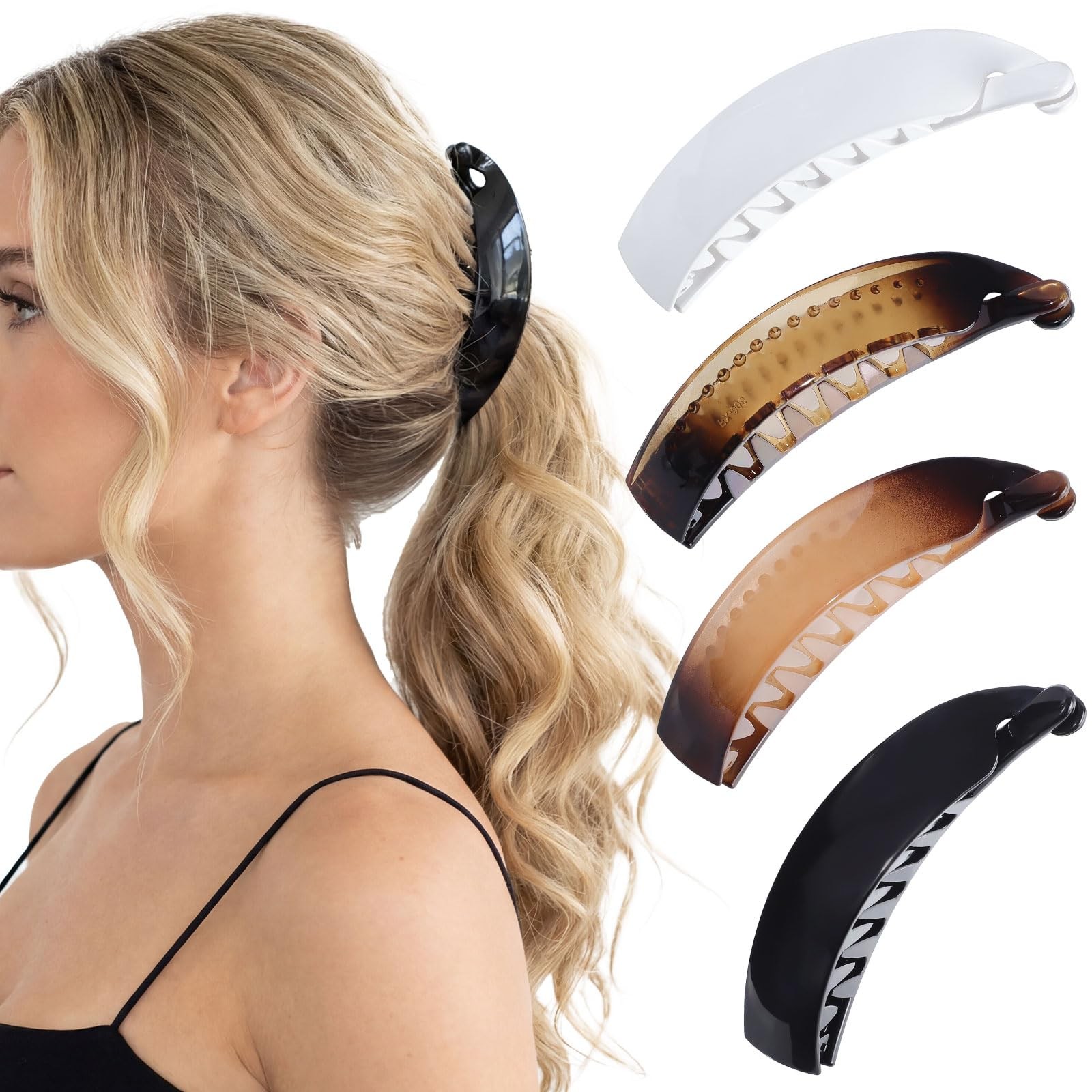Obeoby 4 Pack Banana Clip, 4 Inch Hair 1 Count (Pack of 4), Black White Brown
