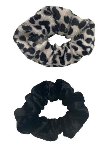Scünci Day & Night Scrunchie Set Leopard Faux Fur + Black Velvet Soft & Stylish