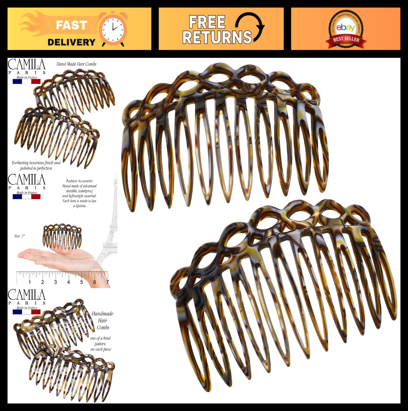 Handmade Onyx French Twist Hair Comb – Small Decorative Side Clip for Updos
