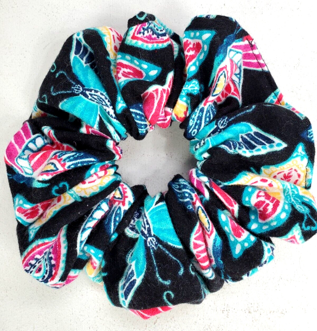Handmade Women’s Scrunchies sz XL Black Cotton Snuggle Butterfly Print Flannel