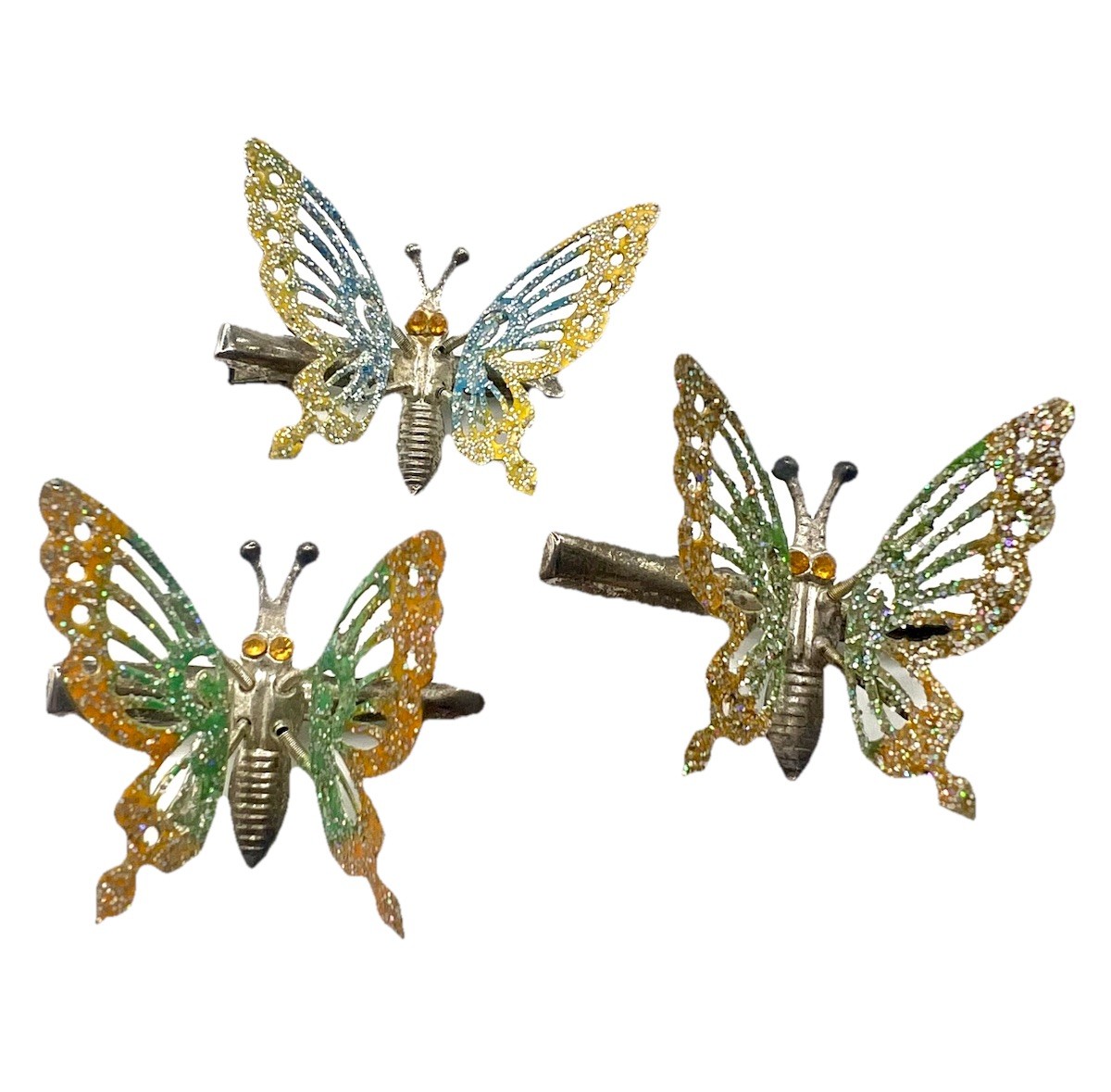 Vintage Y2K Silver Tone Moving Butterfly Glitter Hair Clip Fluttering Wings 90s
