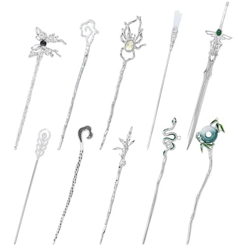 10 Pack Silver Metal Hair Sticks Chopsticks Hair Pins Chinese Asian Hanfu