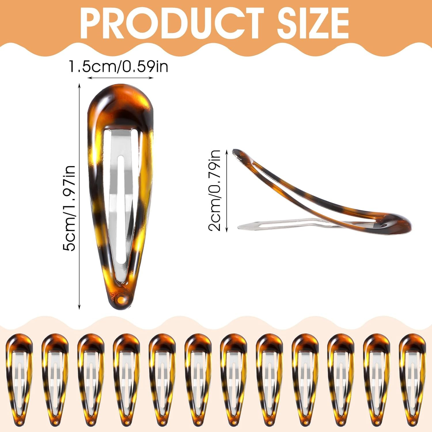 12 Pack Tortoise Snap Hair Clips Metal Barrettes Vintage Style Hair Accessories