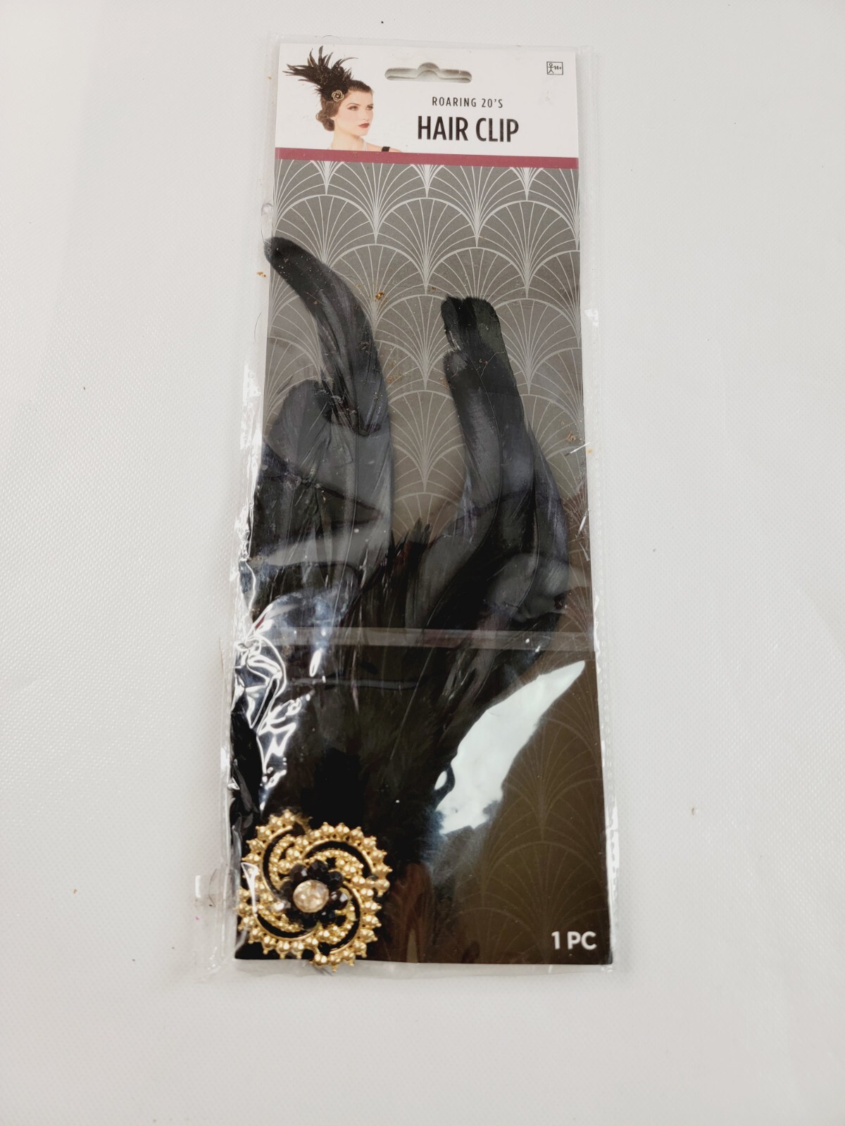 Suit Yourself Roaring 20s Flapper Black Feather Gold Hair Clip Pin Costume Piece
