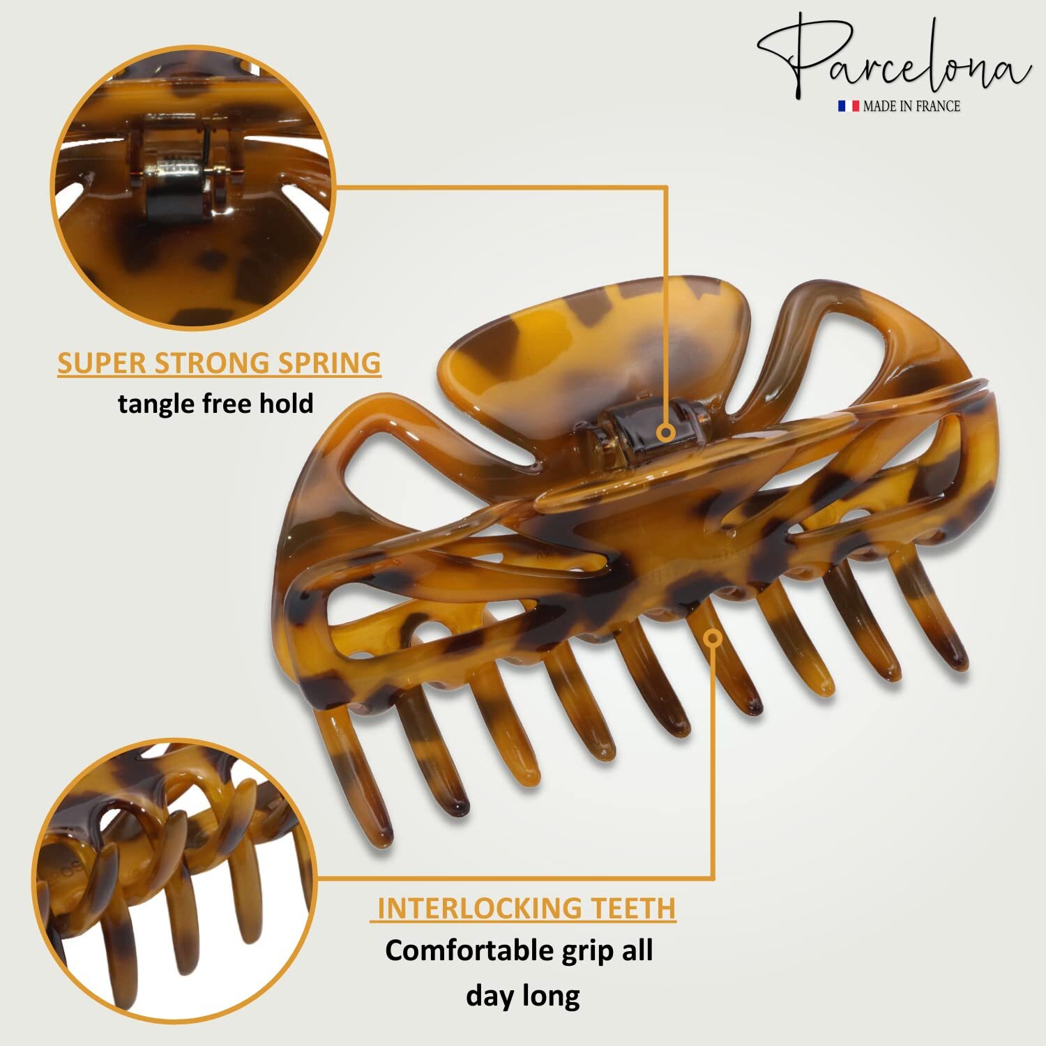 Parcelona French Glossy Belle Large Celluloid Hair Claw for Women