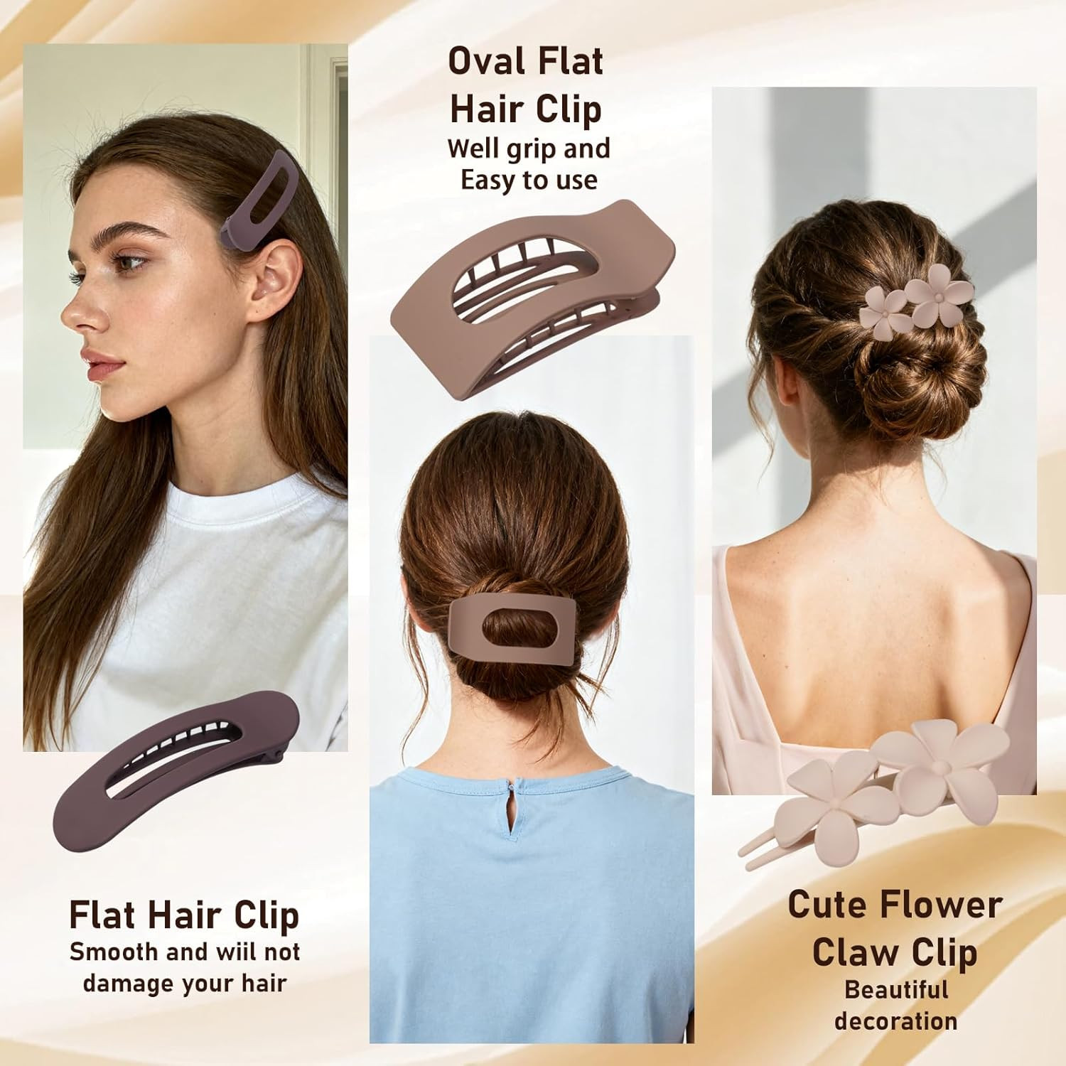 12 Pack Flat Hair Clips for Women – Matte Neutral Square Claw Clips, Flat Barret