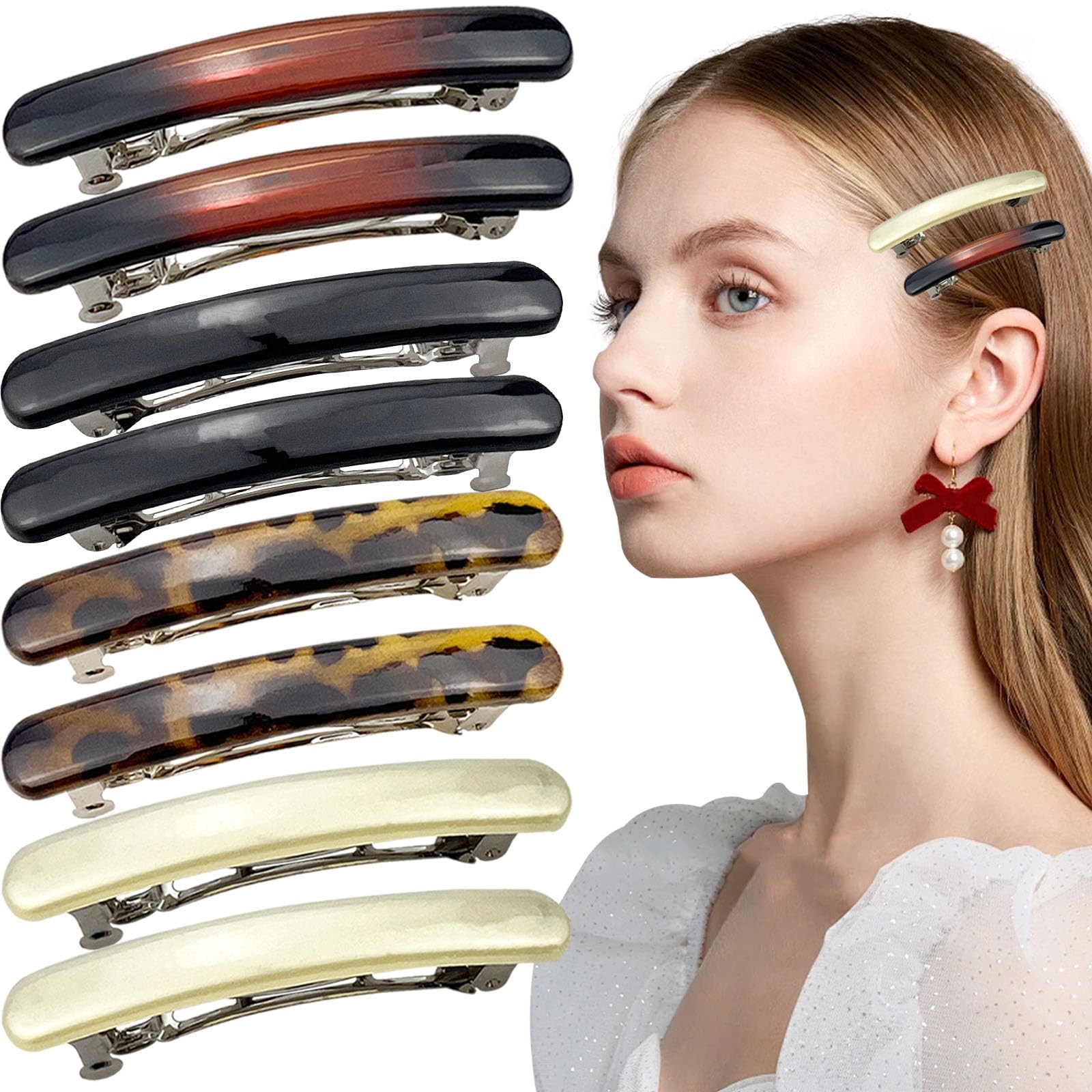 French Barrette Hair Clips 8 PCS Small Tortoise Shell Curved Glossy 2.56 Inch