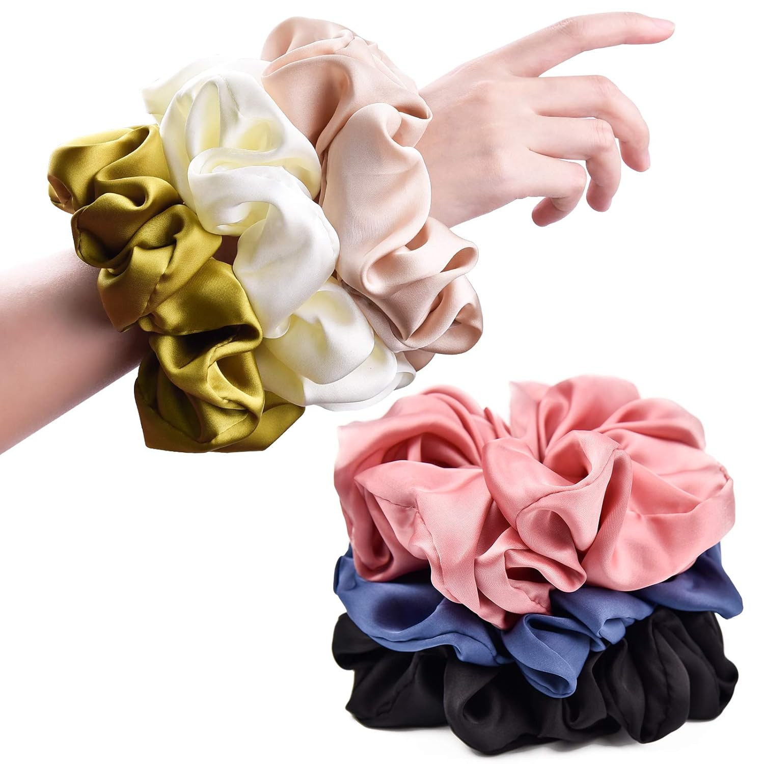Big Real Silk Scrunchies for Women 6.3Inches Large Scrunchie Satin Oversized Sil