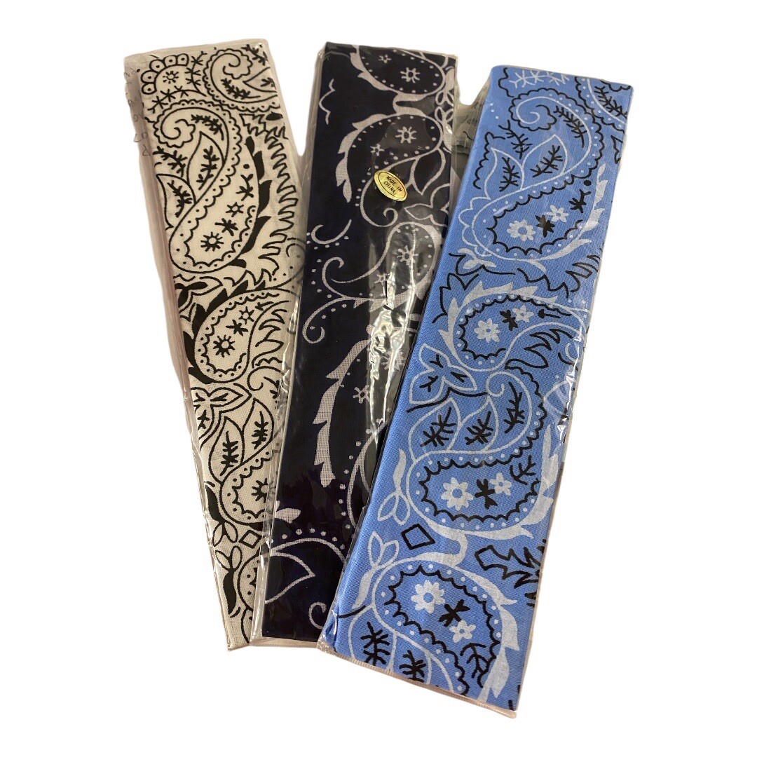 Bandana Headbands Lot of 3 White Black Blue