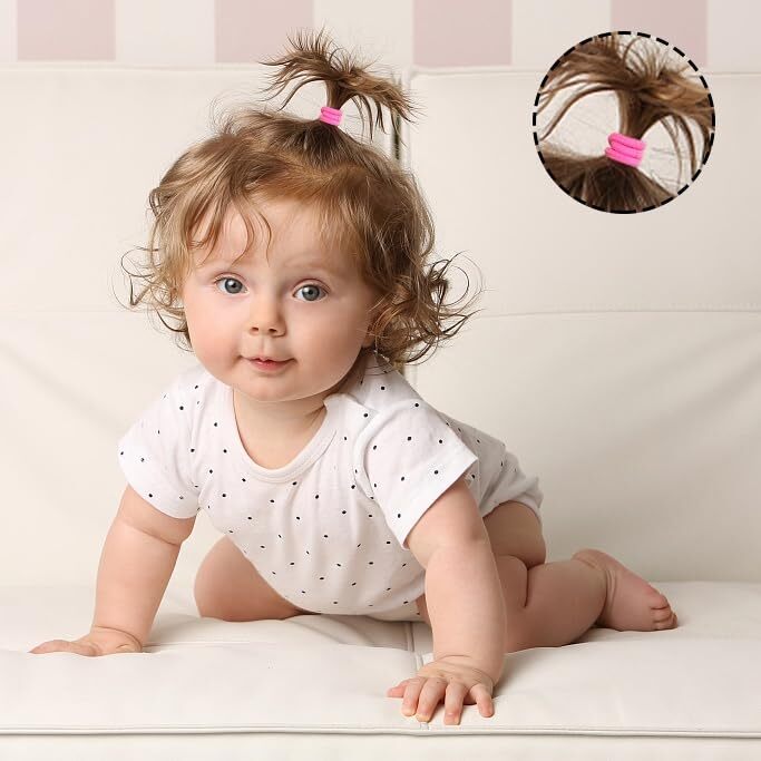 CÉLLOT 360PCS Pink Baby Hair Ties, 2cm in Diameter No Crease Pink(for Baby)