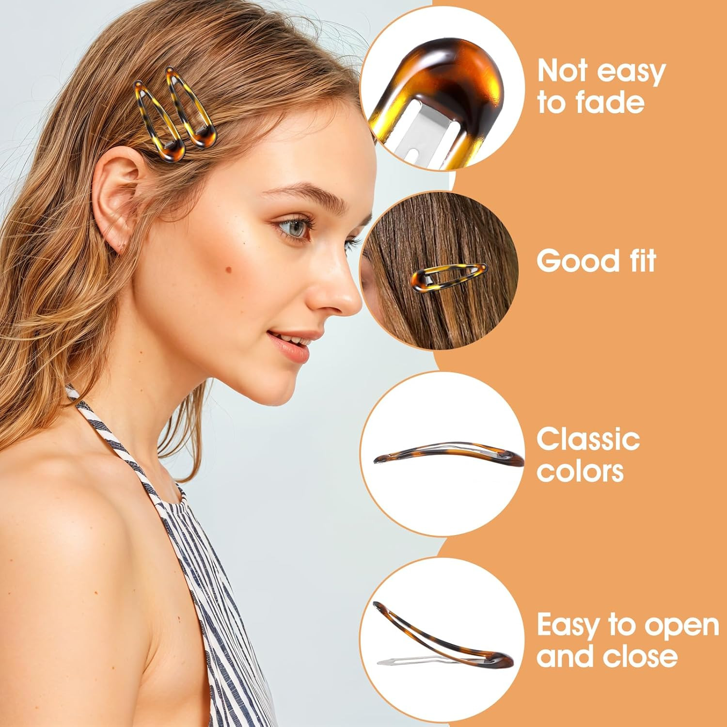 12 Pack Tortoise Snap Hair Clips Metal Barrettes Vintage Style Hair Accessories