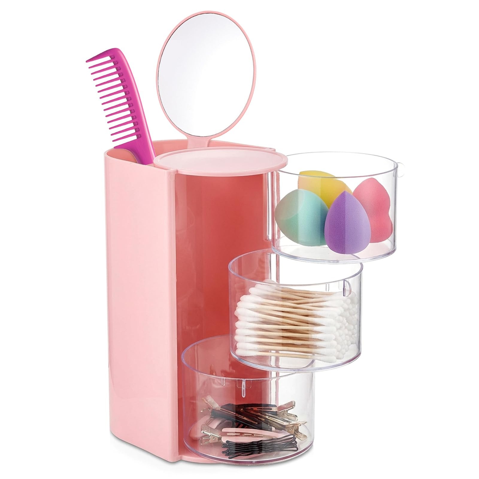Olnverath 3-Layer Hair Accessories Organizer with Brush Holder, Pink