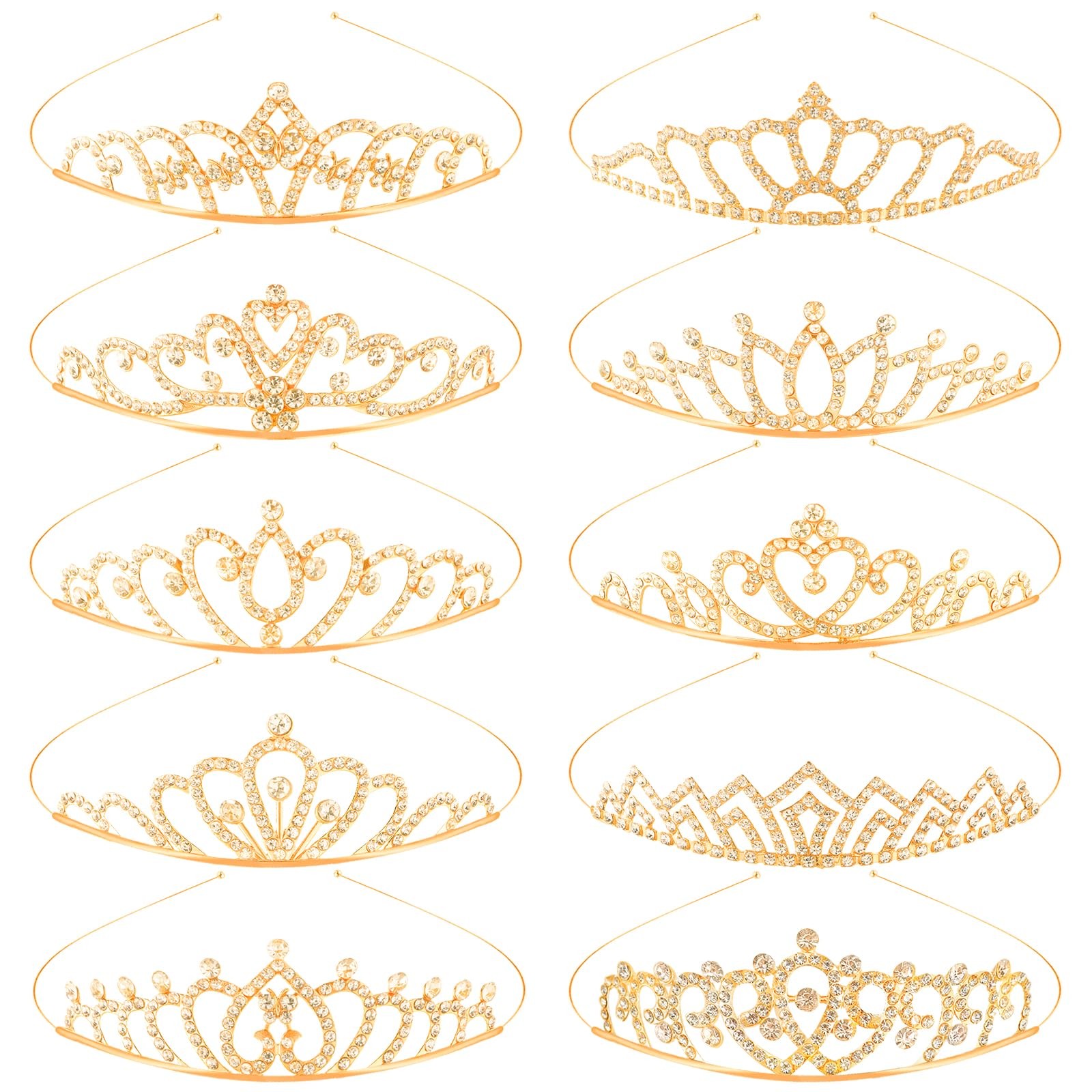 10 Pack Gold Rhinestone Tiaras for Women & Girls Small Princess Crowns for Party