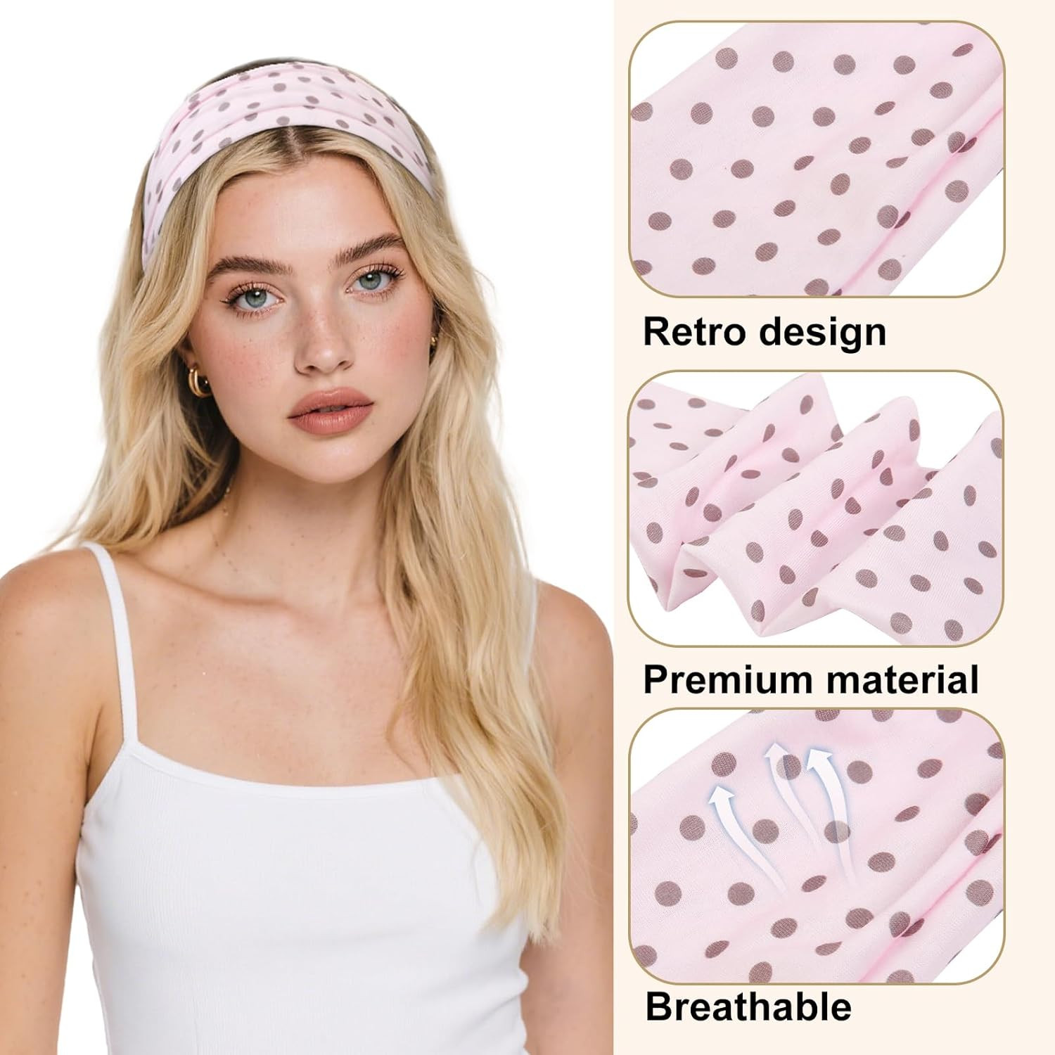 Headbands for Women Trendy Polka Dot Hair Bands for Yoga Workout Every Day Wide