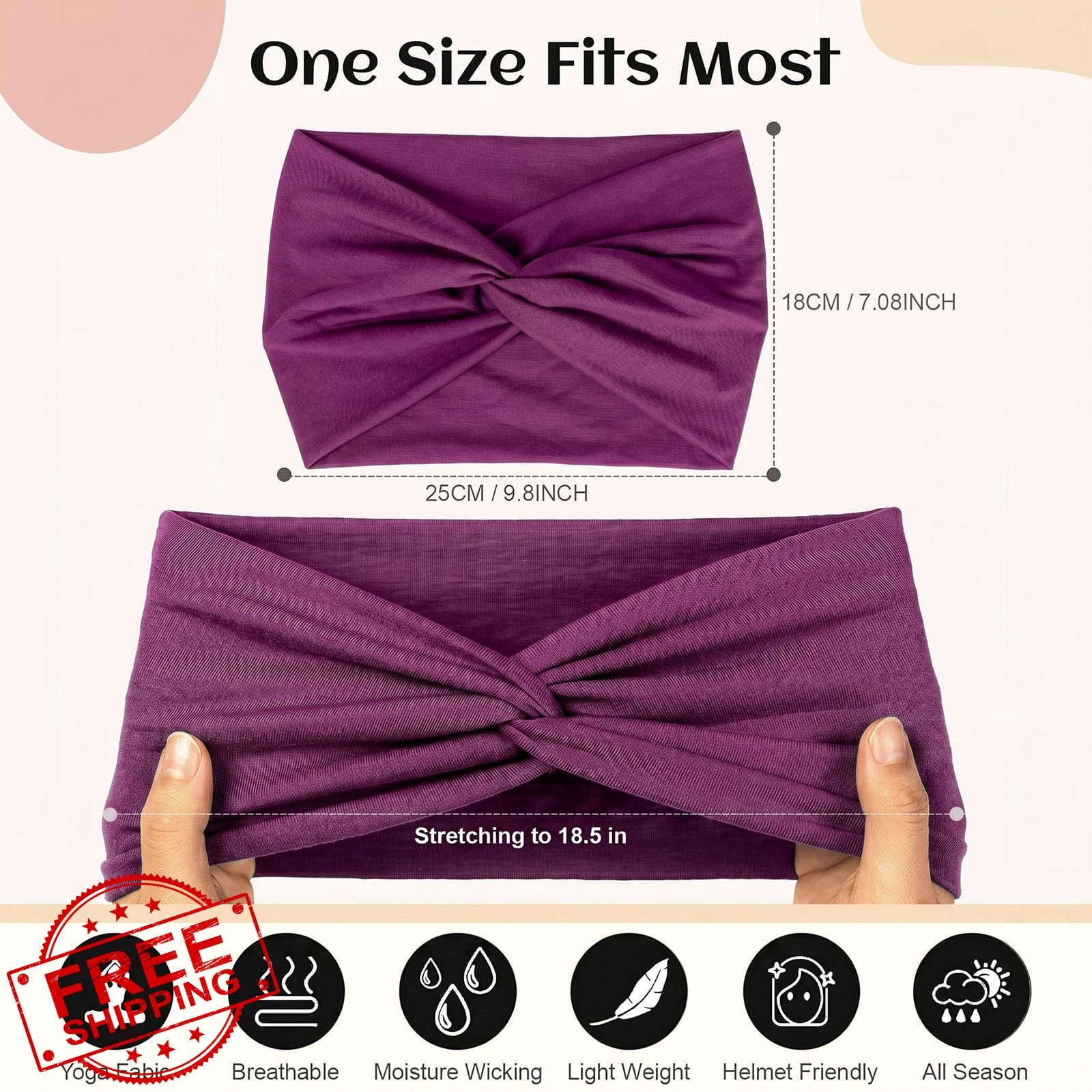 WENNKINN 7″ Headbands 3 Pack Blue Purple Red Black