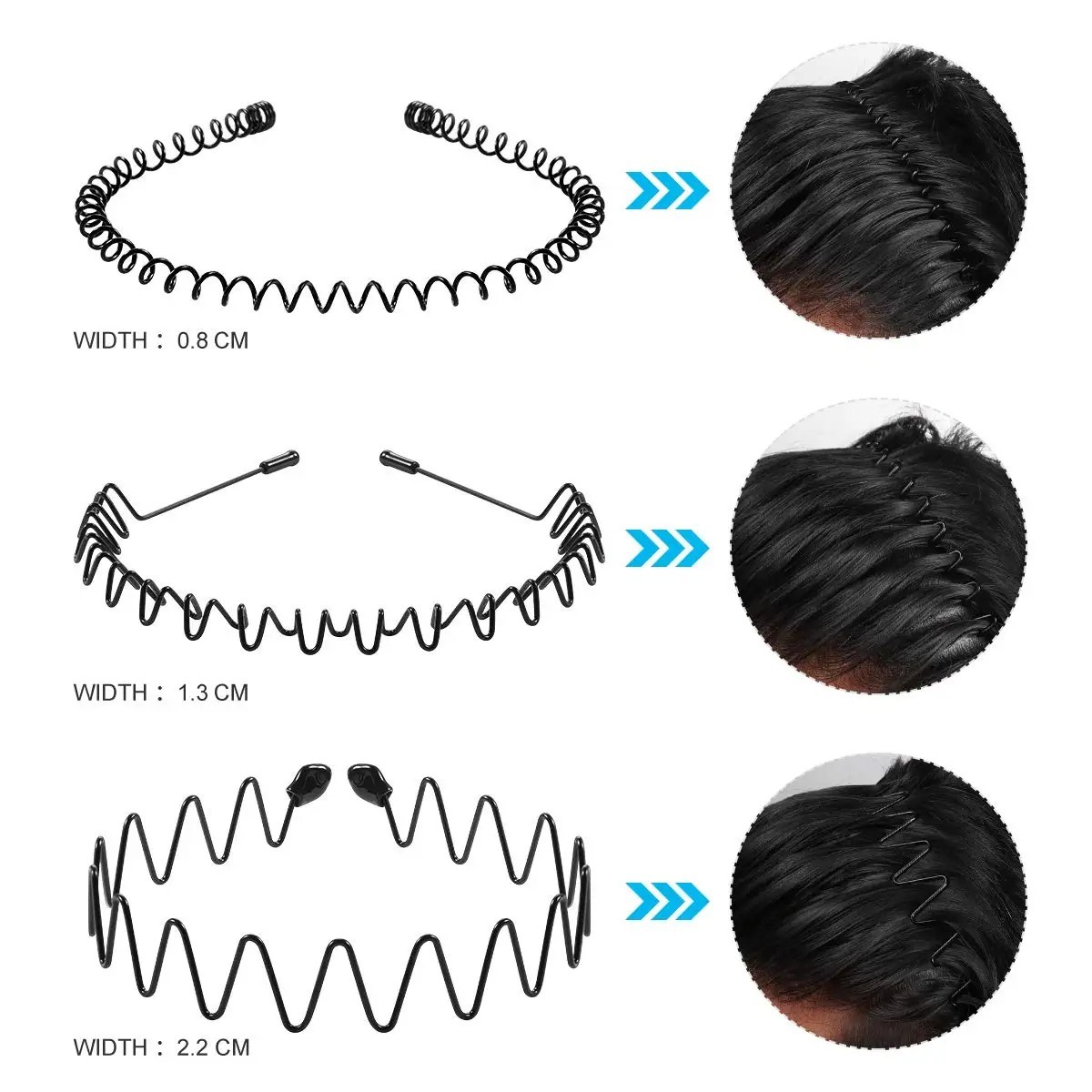 1-3Pcs Metal Hair Headband Wave Style Hoop Band Comb Hairband for Men Women