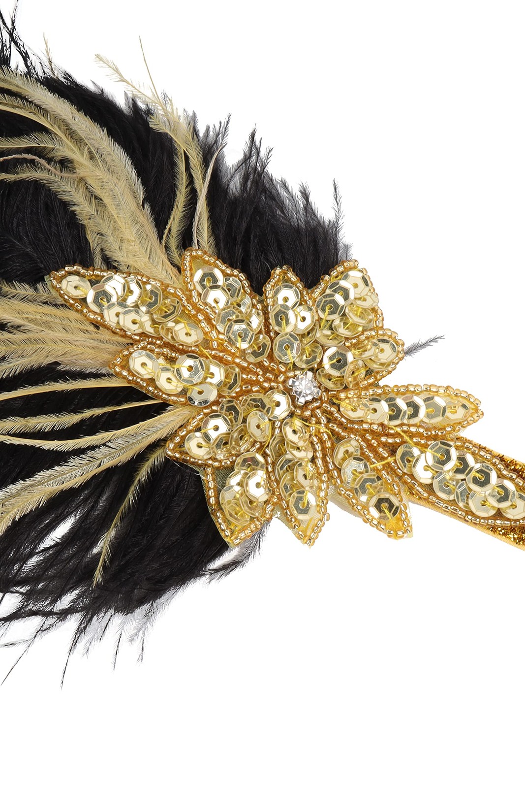 1920s Flapper Headband Ostrich Feathers Headpiece Roaring 20s Sequins Headban…