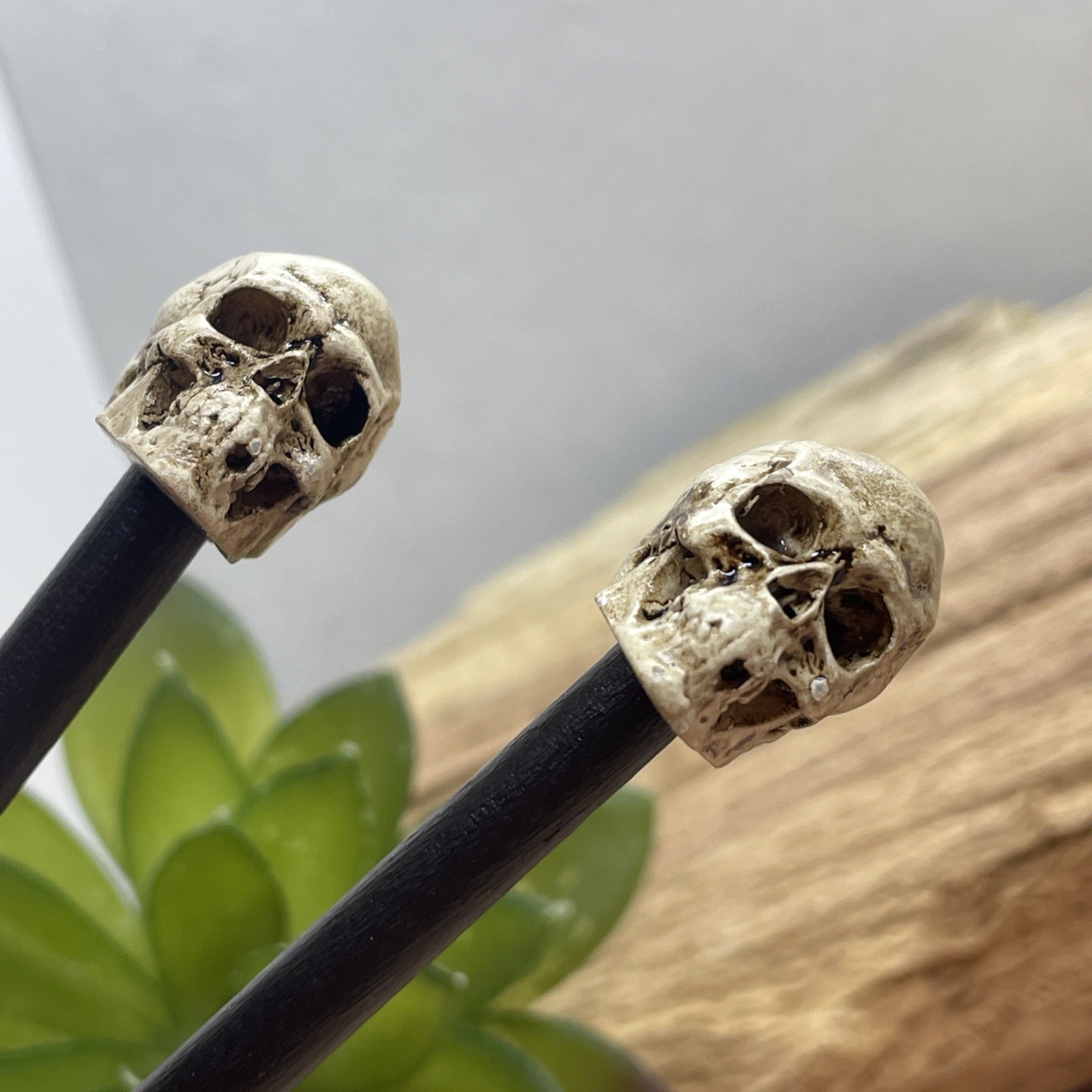 Pair Skull Skeleton Gothic Hair Stick Punk Goth Chopstick Man Bun Men’s Women’s
