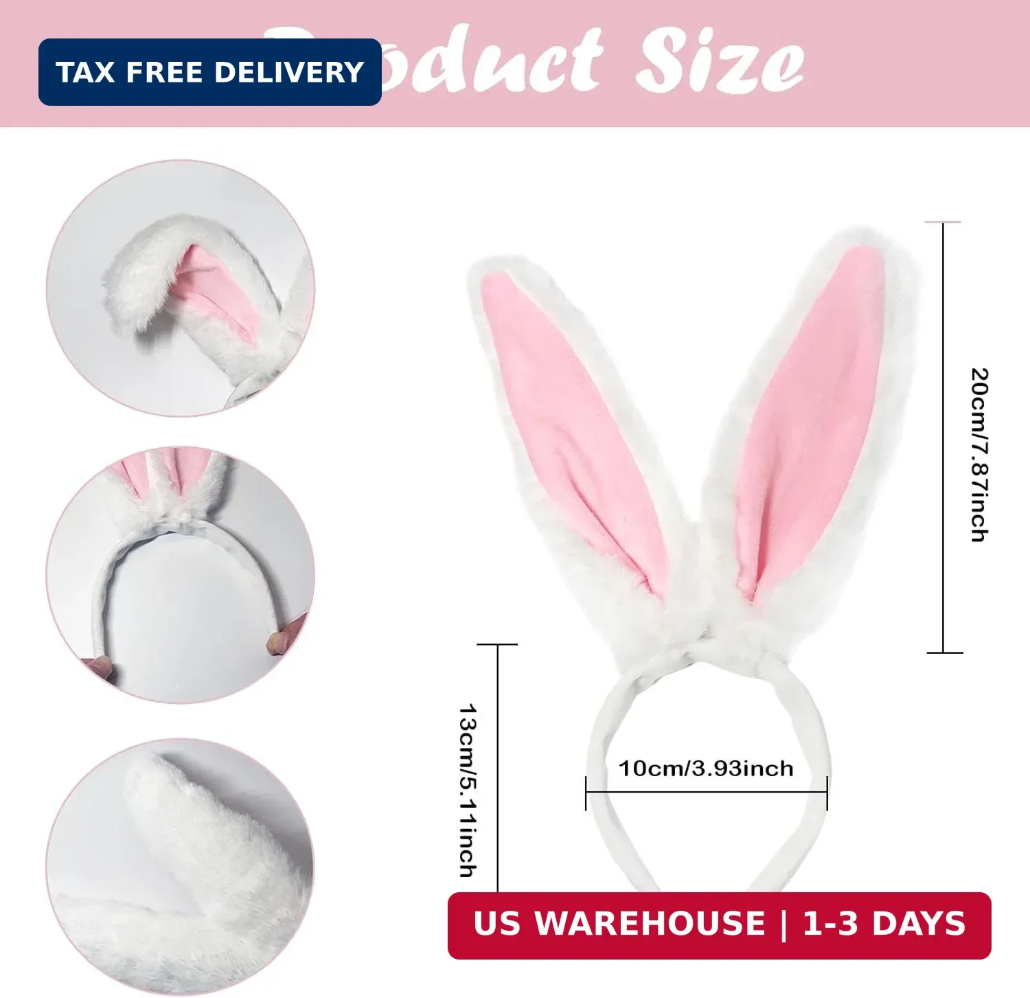 Bunny Ears Headband,Soft-Touch Easter Headband,Plush Rabbit Headband for Themed