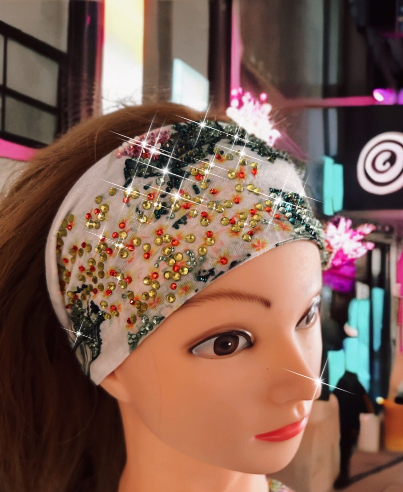 Beautiful Rhinestone Boho Stretch Headband, Handmade
